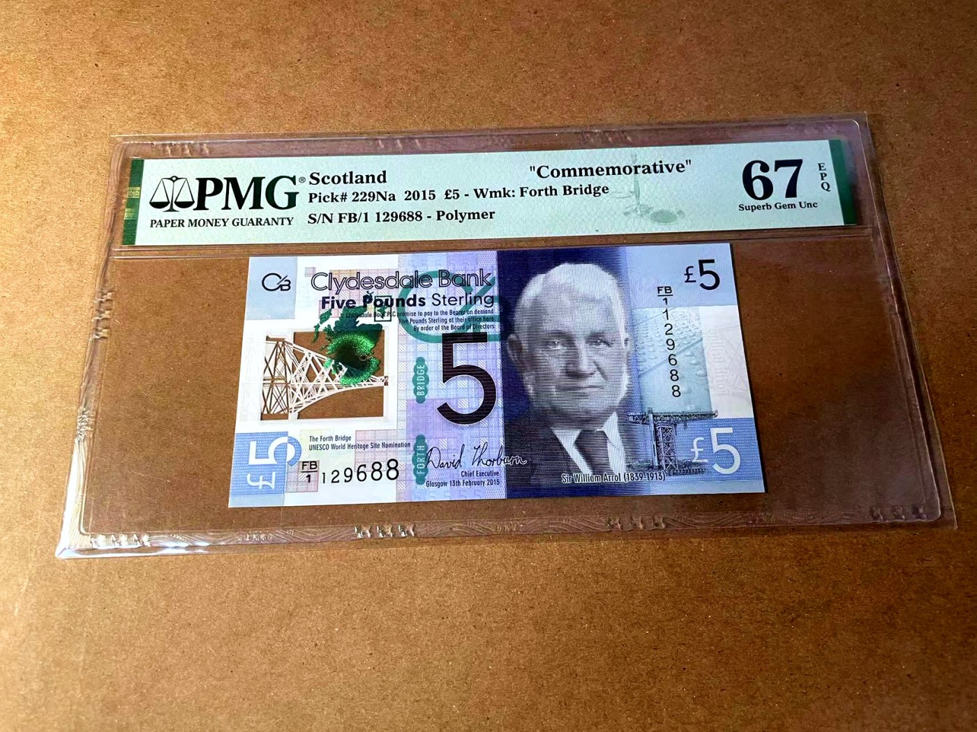 【Blue Auction】✨世界纸币精拍第451期【精】 【FB/1冠无47 88尾】苏格兰2015年5镑 PMG67EPQ 高分