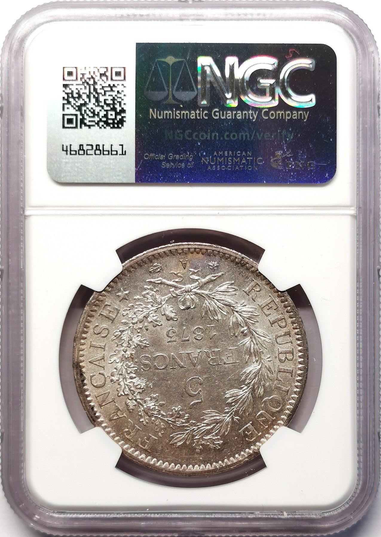 凡希社世界钱币微拍第二百六十四期 1873A法国大力神5法郎大银NGC-MS62