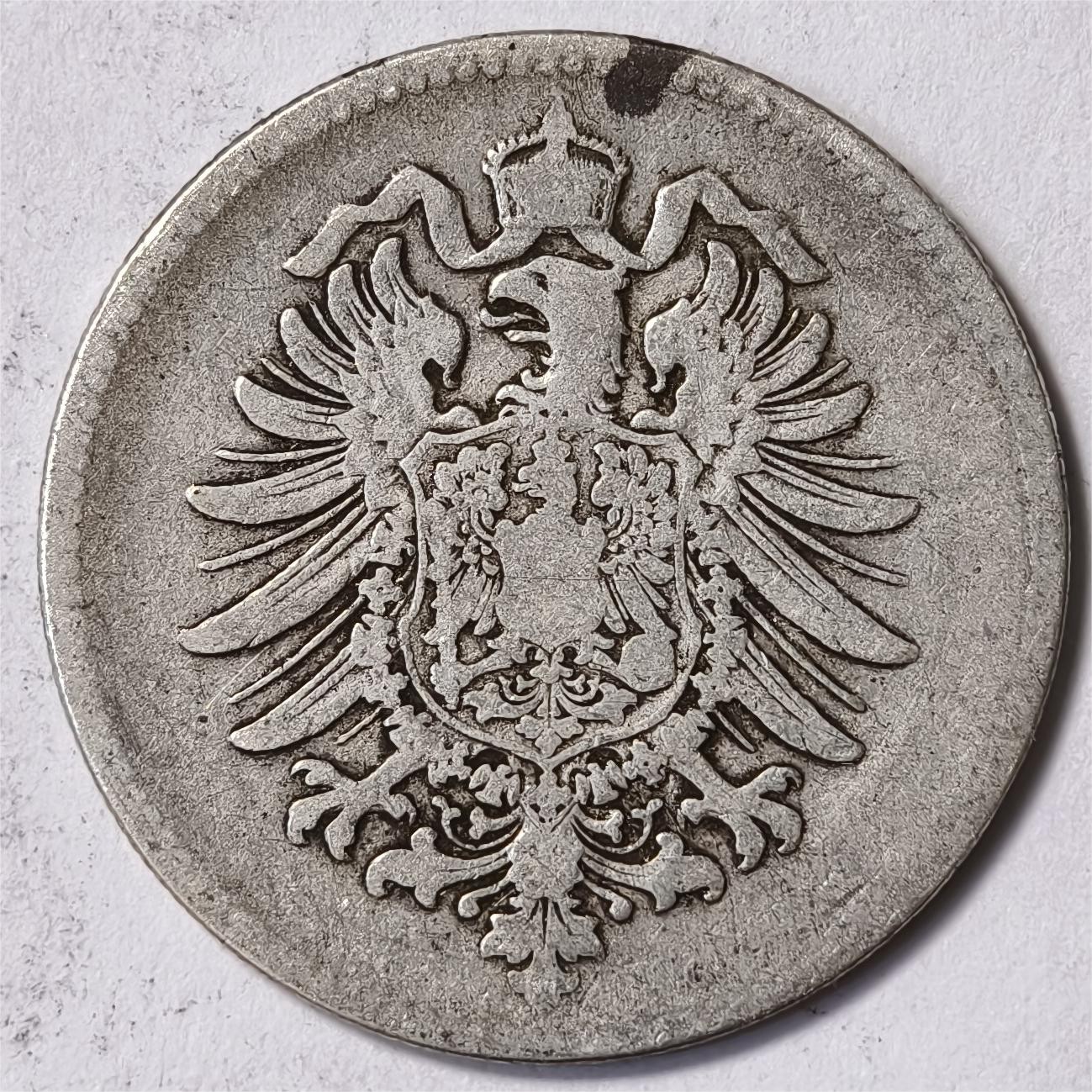 紫瑗钱币——第332期拍卖 德国 1876年 C版 第二帝国 短翅 1马克 5.5克 0.9银