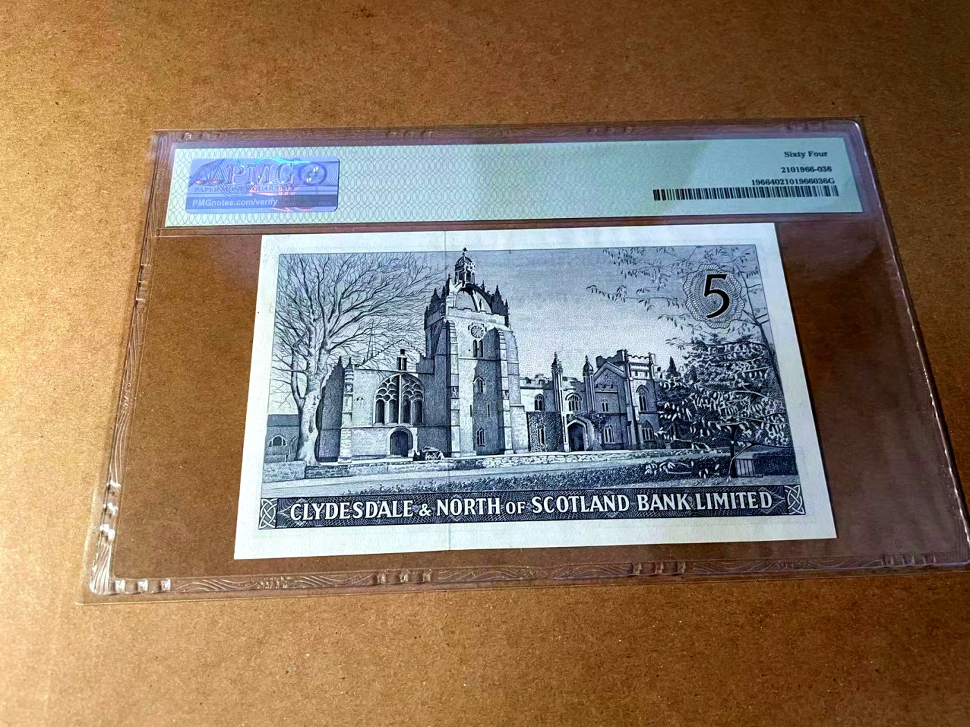 【Blue Auction】✨世界纸币精拍第451期【精】 【无47】苏格兰 1962年5镑 PMG64 背面雕刻精美 