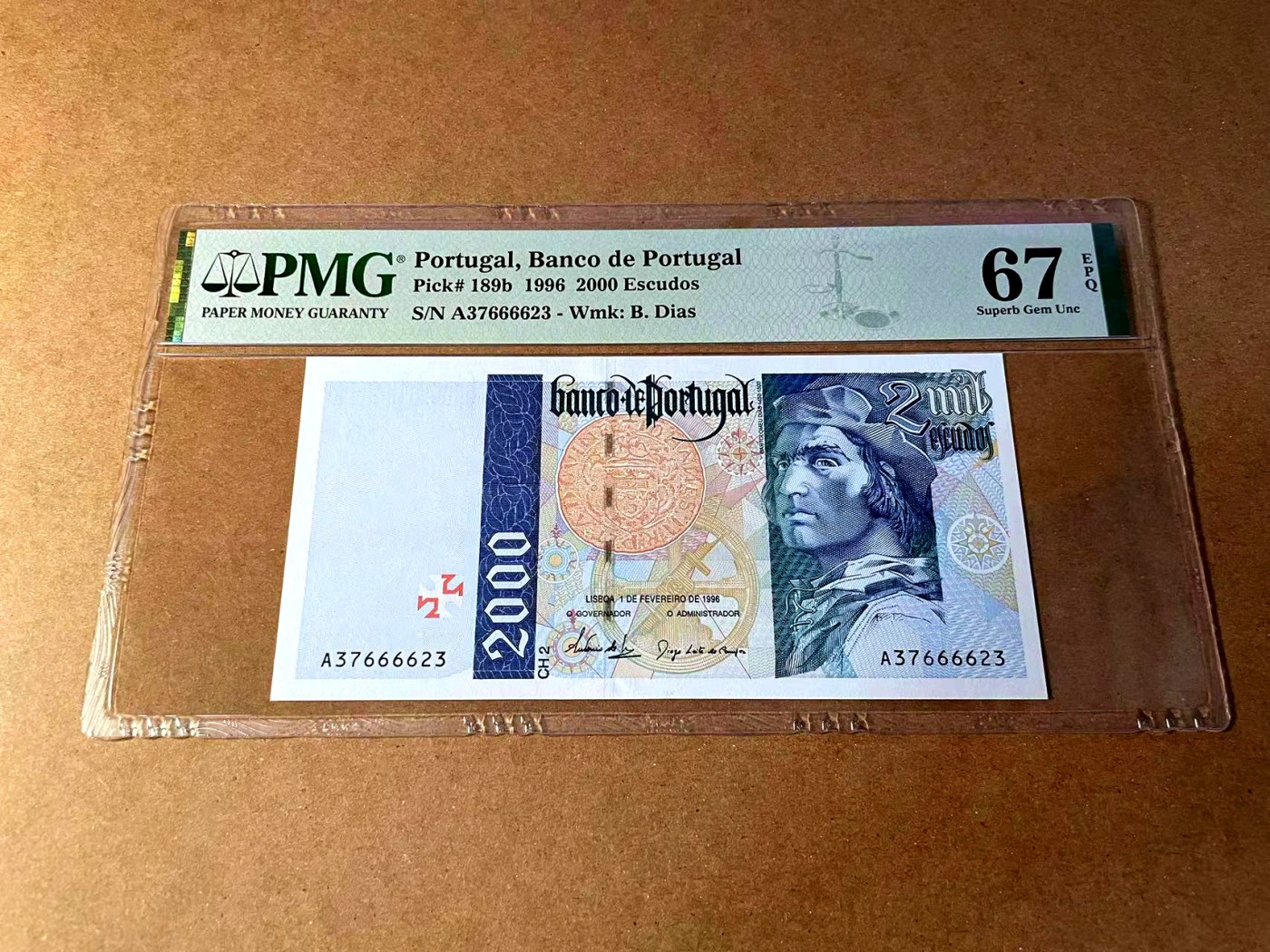 【Blue Auction】✨世界纸币精拍第451期【精】 【p189b】葡萄牙 1996年2000埃斯库多 PMG67EPQ 高分 