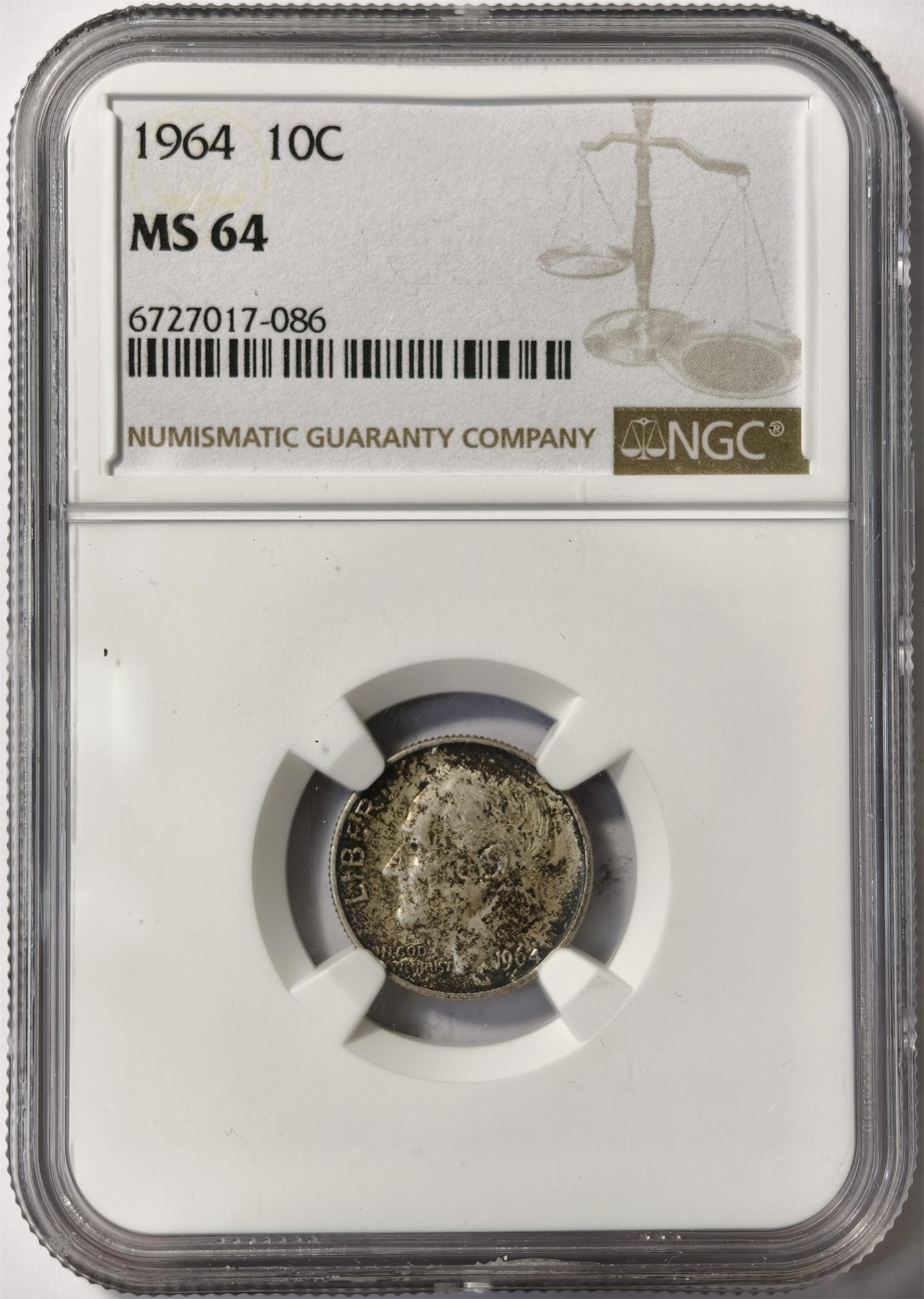 紫瑗钱币——第332期拍卖 美国 1964年 罗斯福 10美分 银币 NGC MS64 五彩