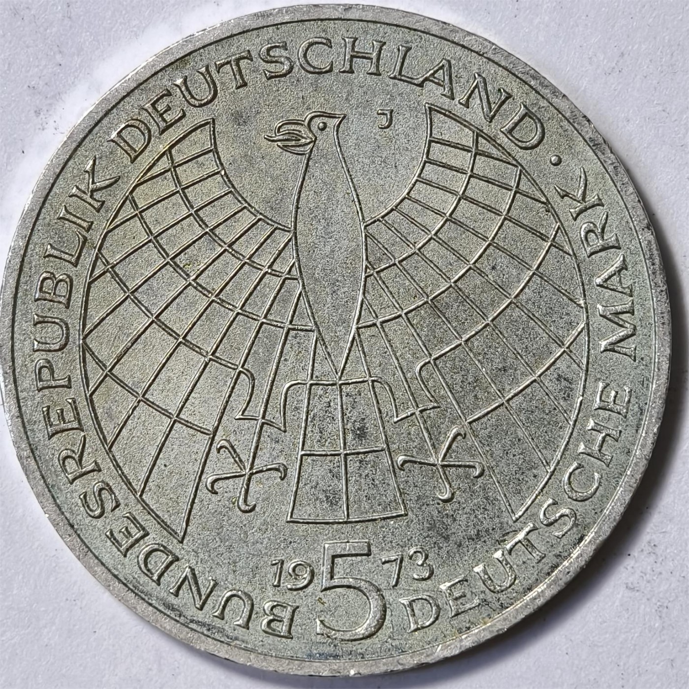 紫瑗钱币——第332期拍卖 联邦德国 1973年 J厂 哥白尼诞辰500周年 5马克 11.2克 0.625银 