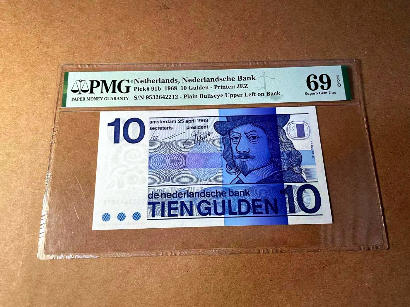 【Blue Auction】✨世界纸币精拍第451期【精】 【亚军分】荷兰 人像版 1968年10盾 PMG69EPQ 近满分
