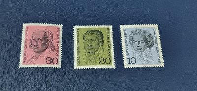 德国邮票专场，都是套票！ - 德国邮票一套，1970年发行，名人   贝多芬  黑格尔  赫尔德林，品相如图
