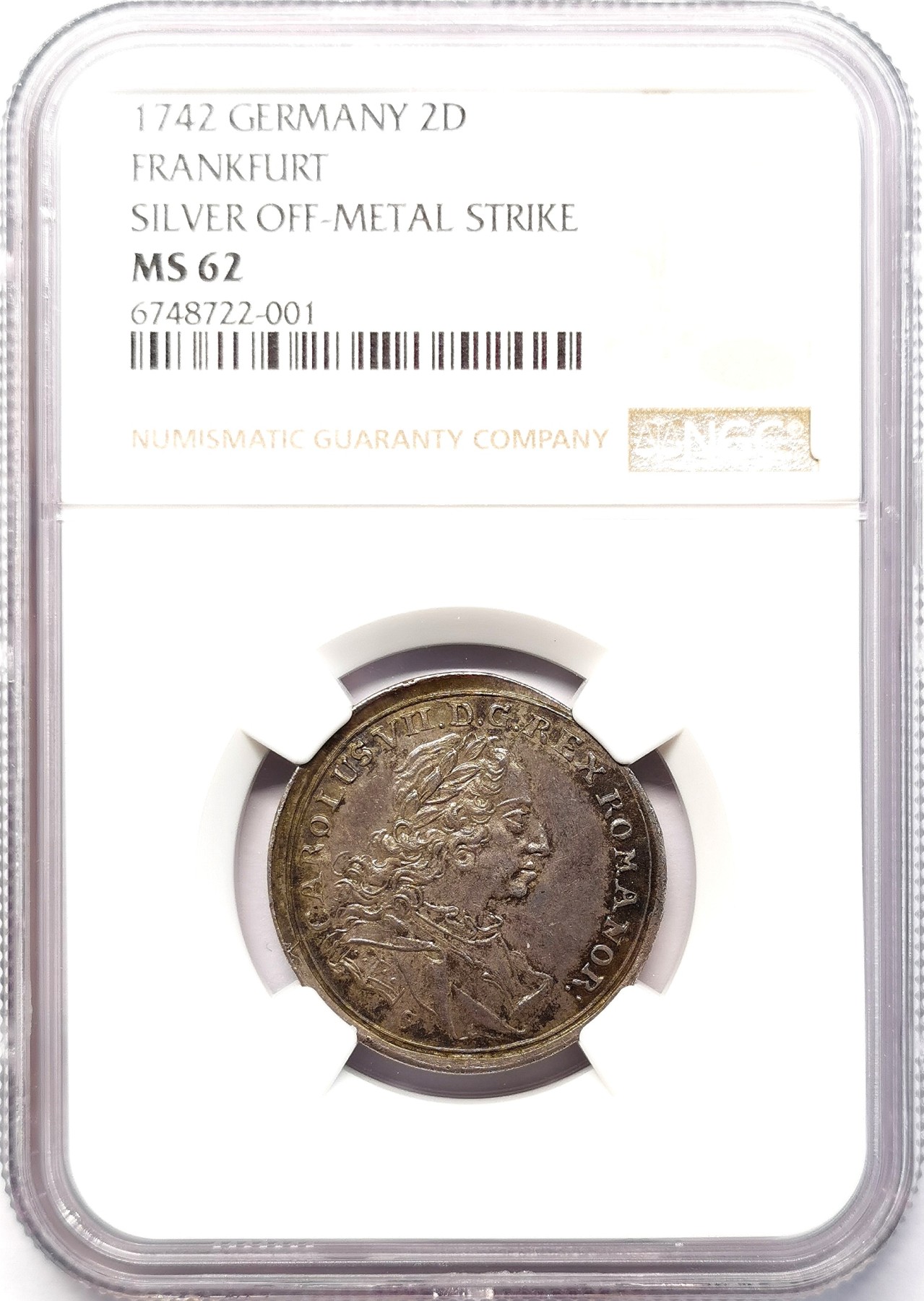 凡希社世界钱币微拍第二百六十四期 1742法兰克福2杜卡特金币银样NGC-MS62 原味黑彩！