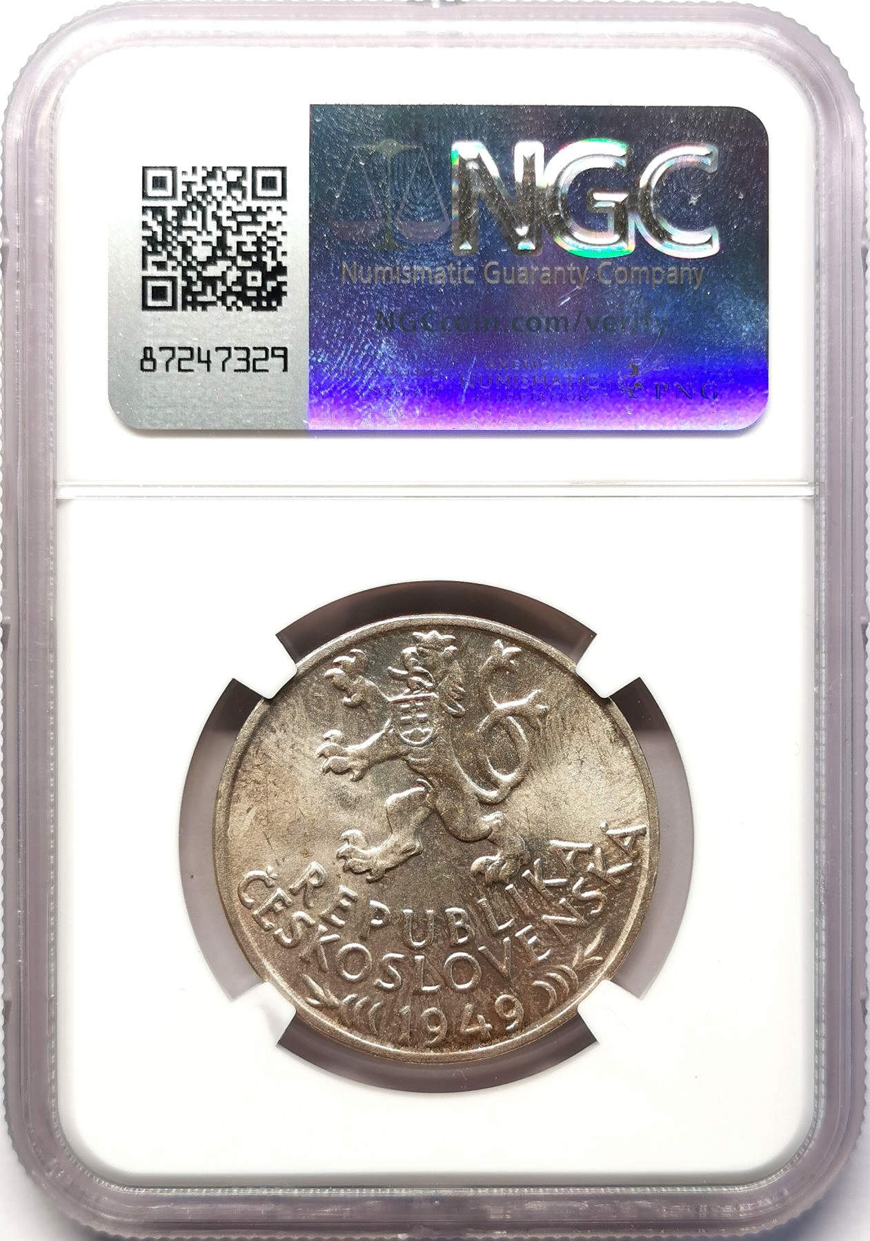 凡希社世界钱币微拍第二百六十四期 1949捷克斯洛伐克矿工100克朗银币NGC-MS64