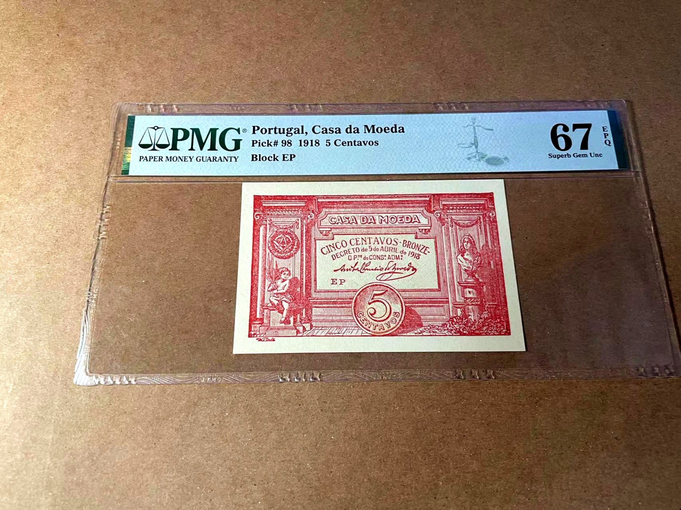 【Blue Auction】✨世界纸币精拍第451期【精】 葡萄牙 早期 1918年5分 PMG67EPQ 高分