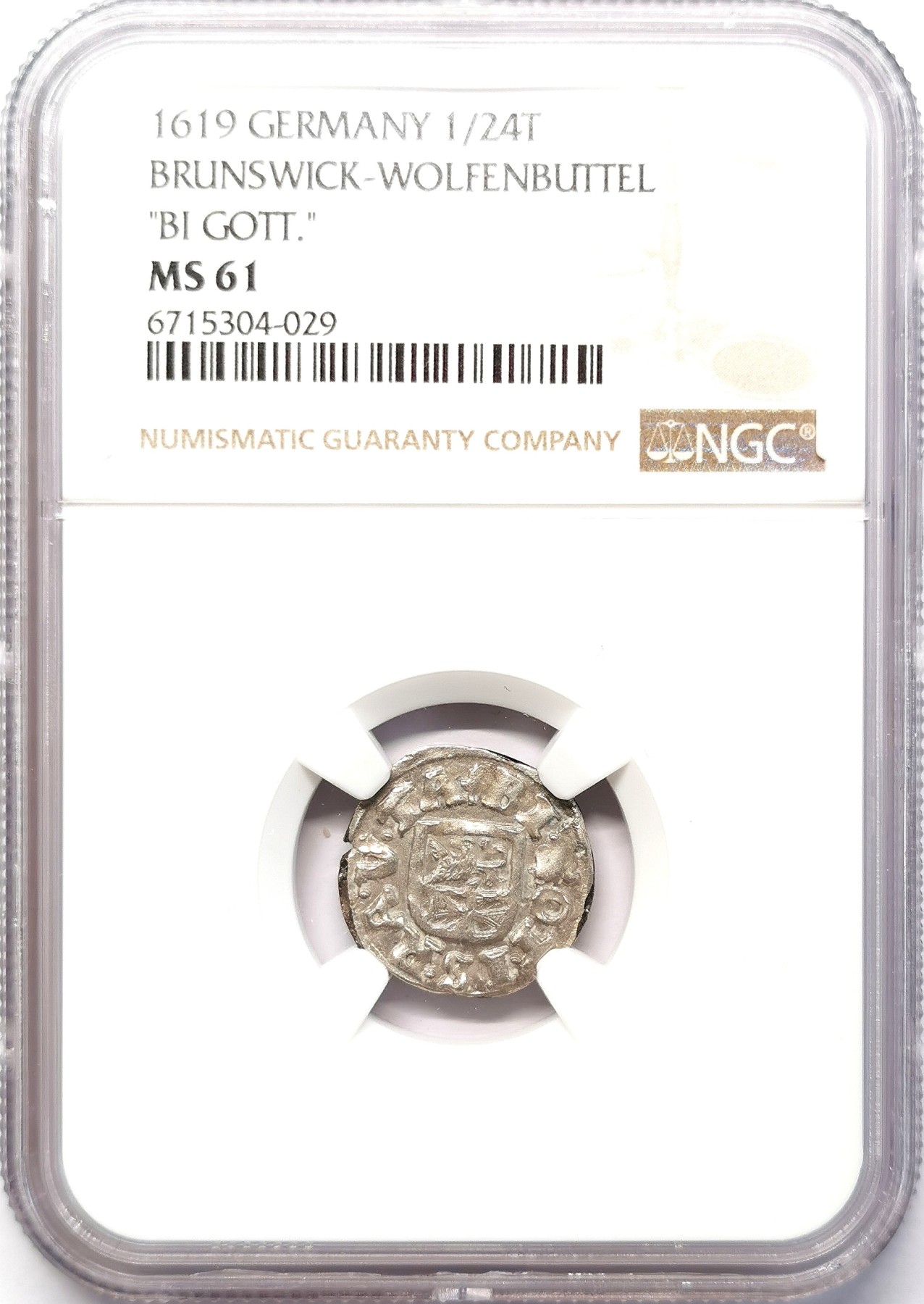 凡希社世界钱币微拍第二百六十四期 1619布伦瑞克-沃芬伯特1/24泰勒银币NGC-MS61 难得一见的银光未流通品！
