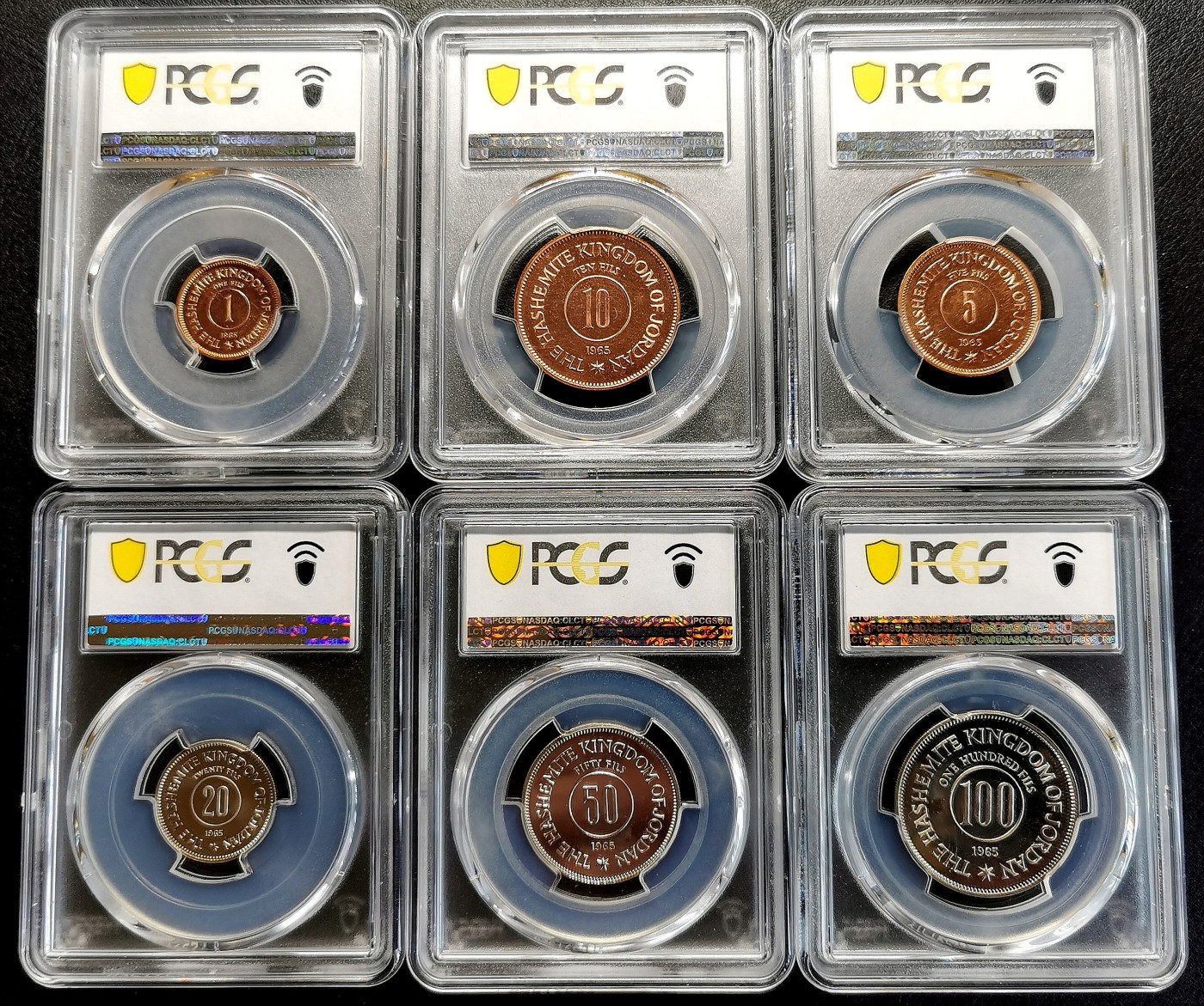 凡希社世界钱币微拍第二百六十四期 1965约旦精铸PS六枚套PCGS-PR65～67CAM