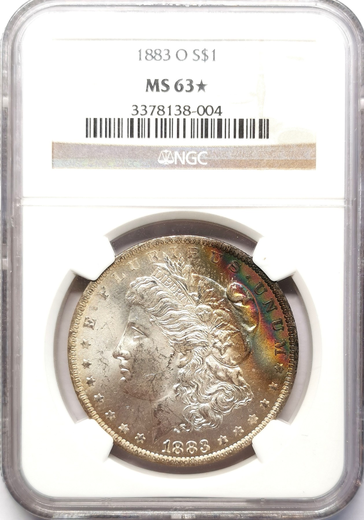 凡希社世界钱币微拍第二百六十四期 1883O美国摩根壹元NGC-MS63*五彩+粉光！