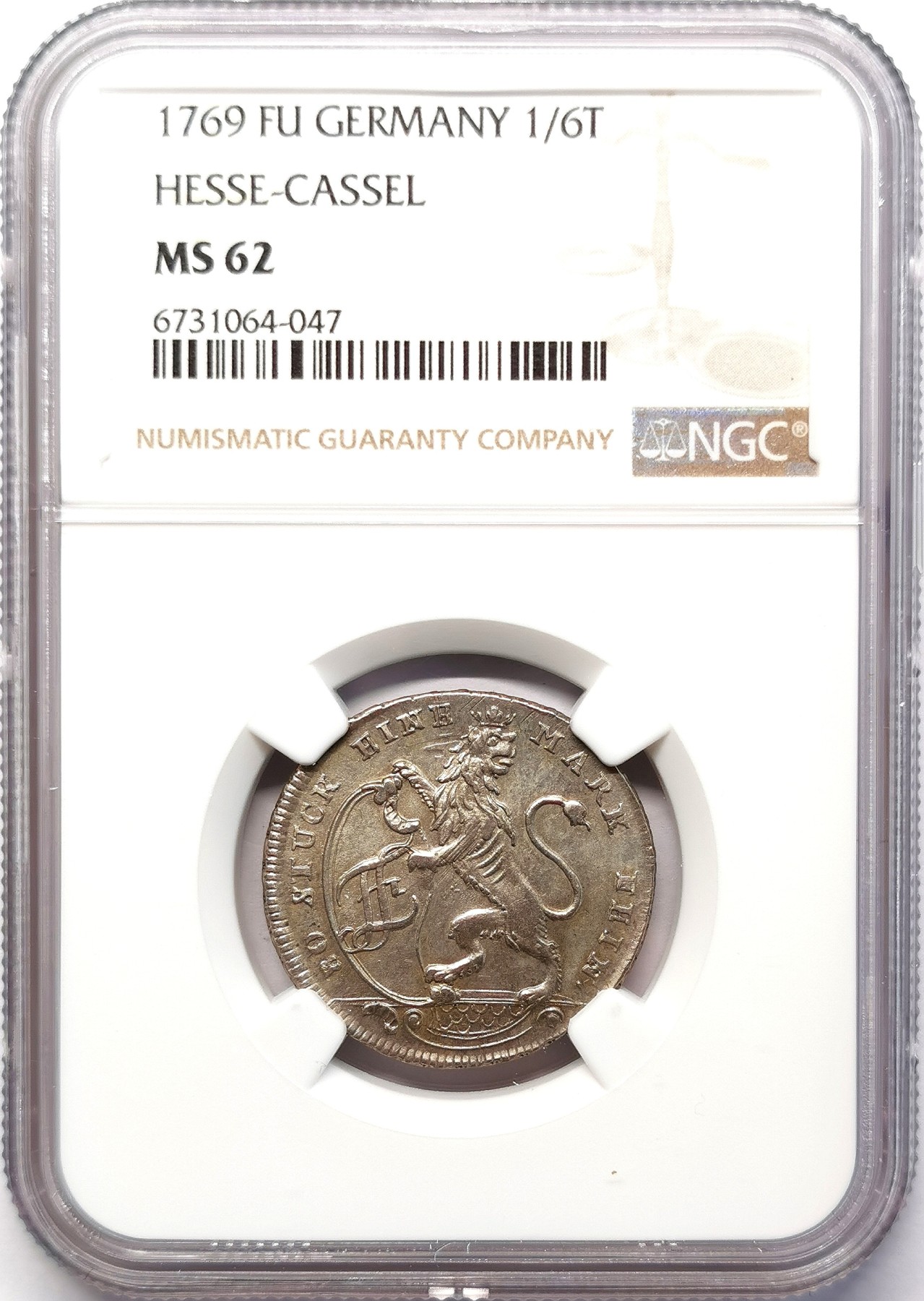 凡希社世界钱币微拍第二百六十四期 1769FU黑森卡塞尔伯国弗里德里希二世1/6泰勒大银NGC-MS62