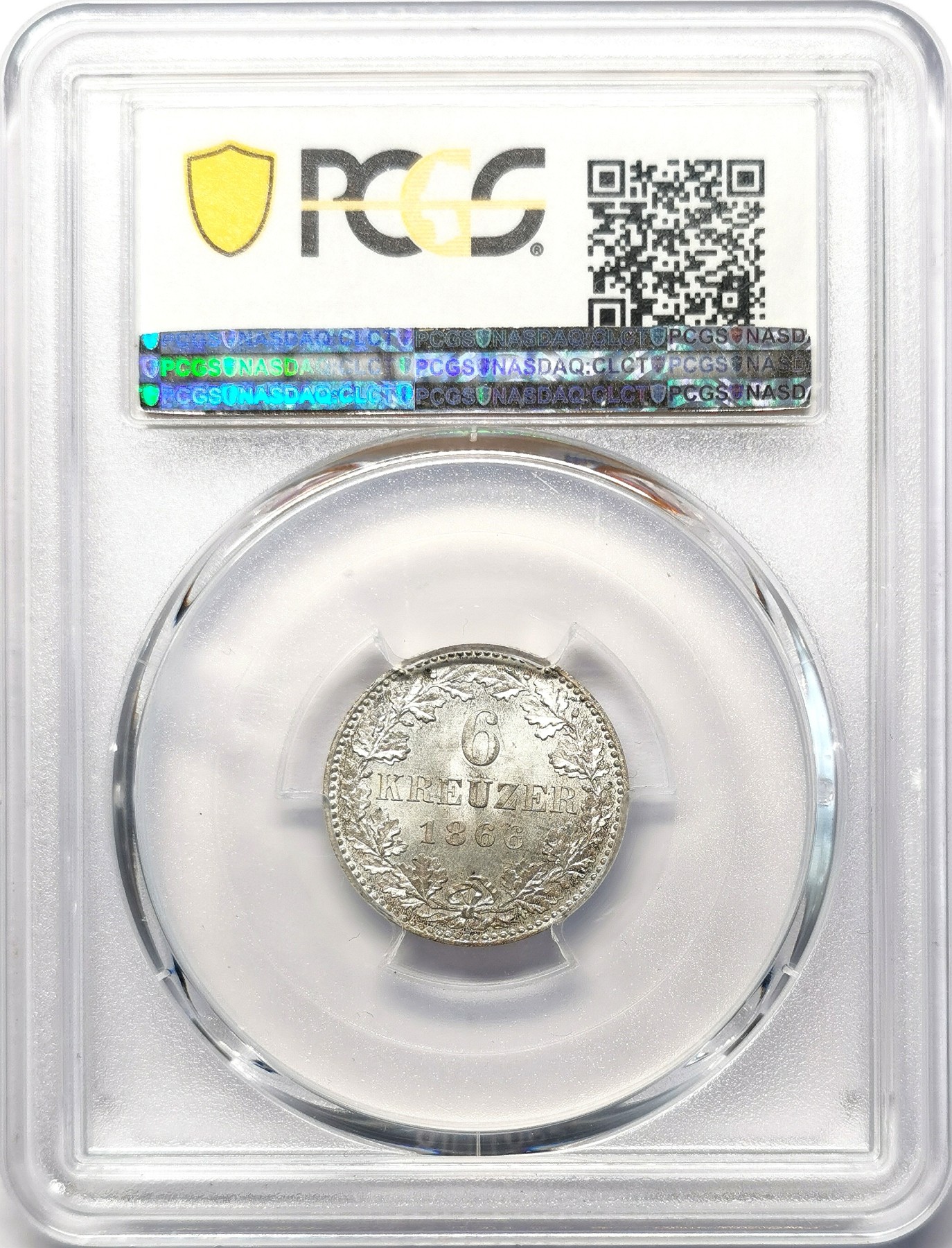 凡希社世界钱币微拍第二百六十四期 1866法兰克福6K银辅币PCGS-MS66原银光罕见高分！