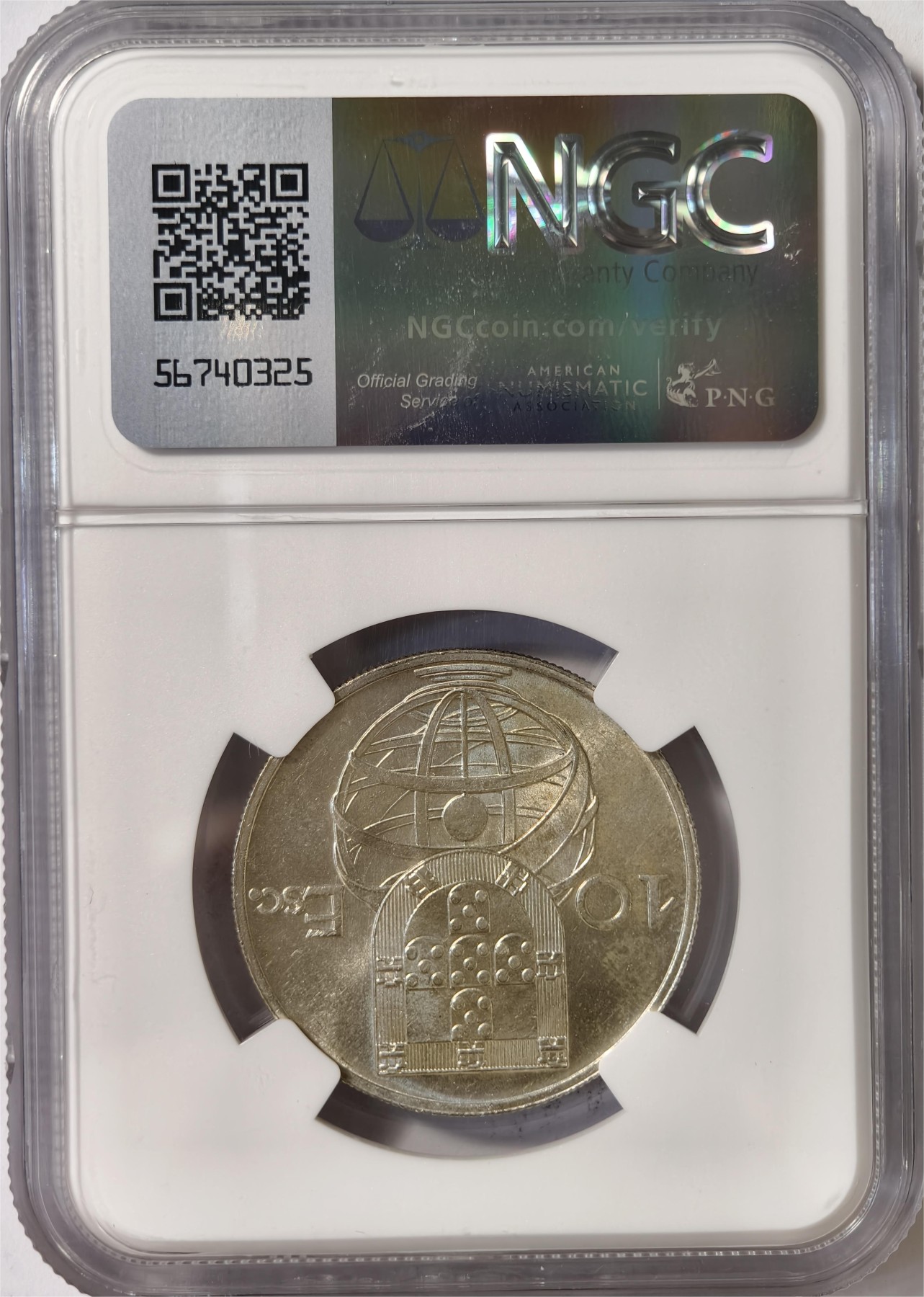 紫瑗钱币——第332期拍卖 葡萄牙 1955年 帆船 10埃斯库多 银币 NGC MS63