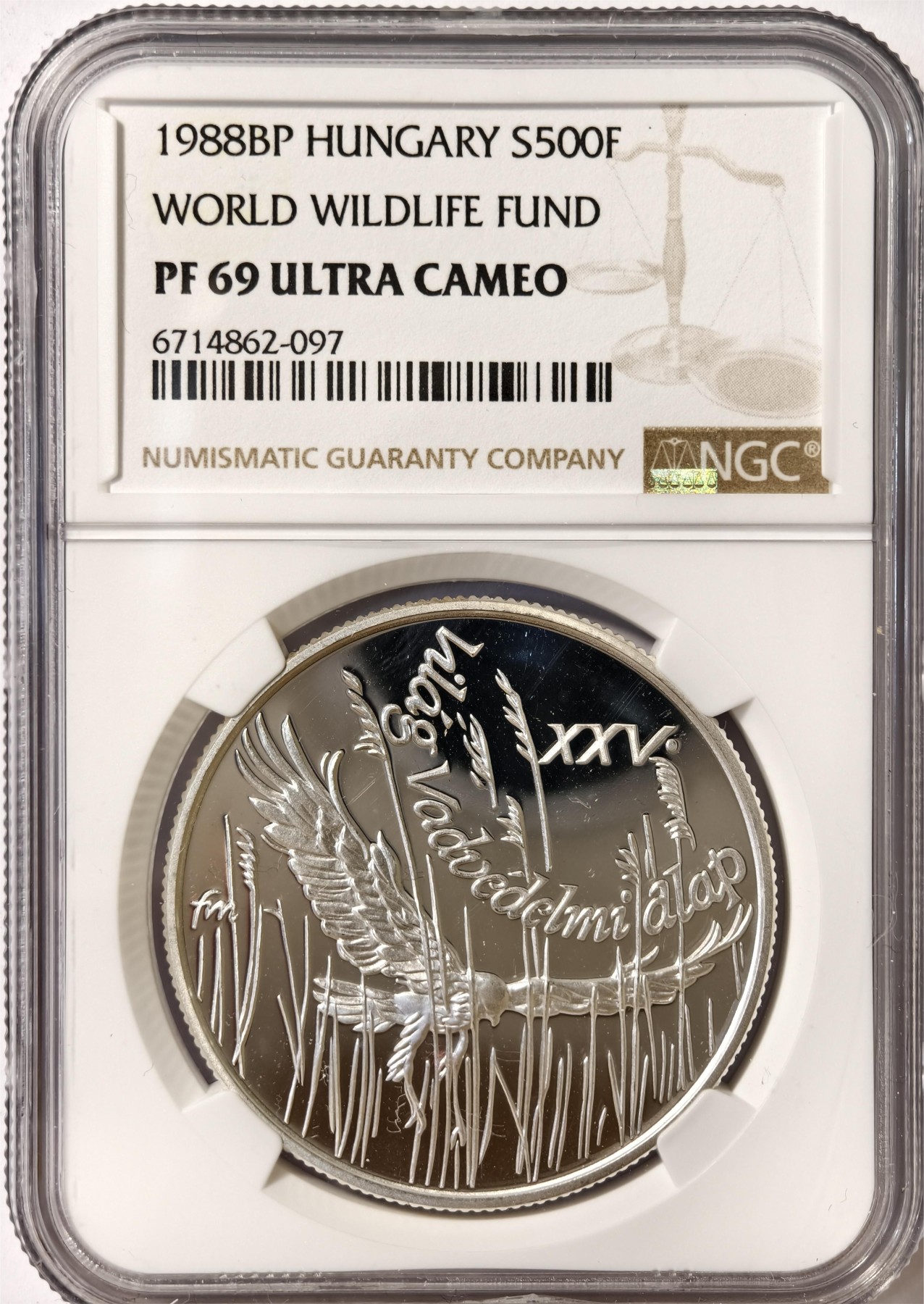 紫瑗钱币——第332期拍卖 匈牙利 1988年 珍惜野生动物 苍鹰 500福林 银币 NGC PR69 UC