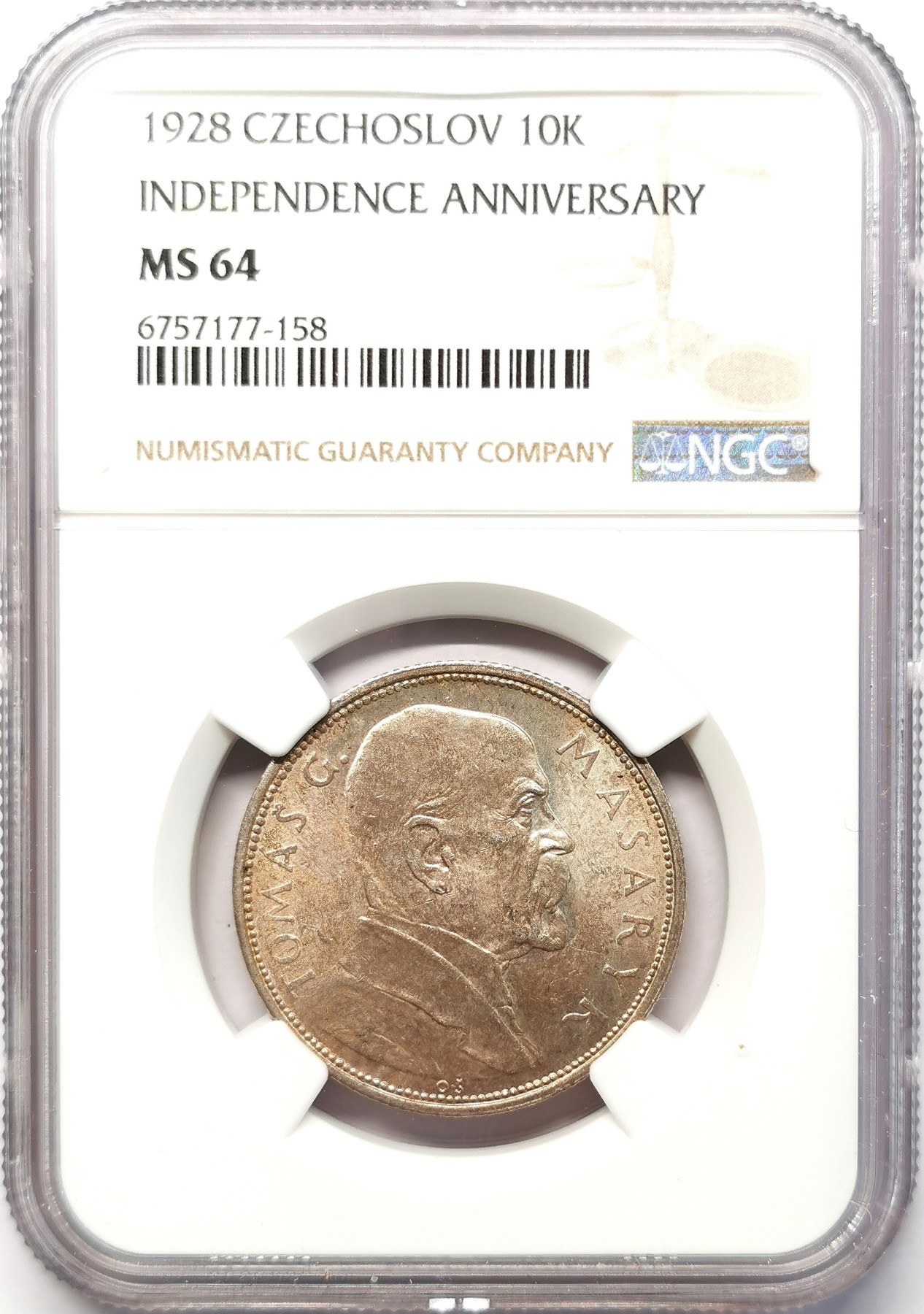 凡希社世界钱币微拍第二百六十四期 1928捷克斯洛伐克10k纪念银币NGC-MS64