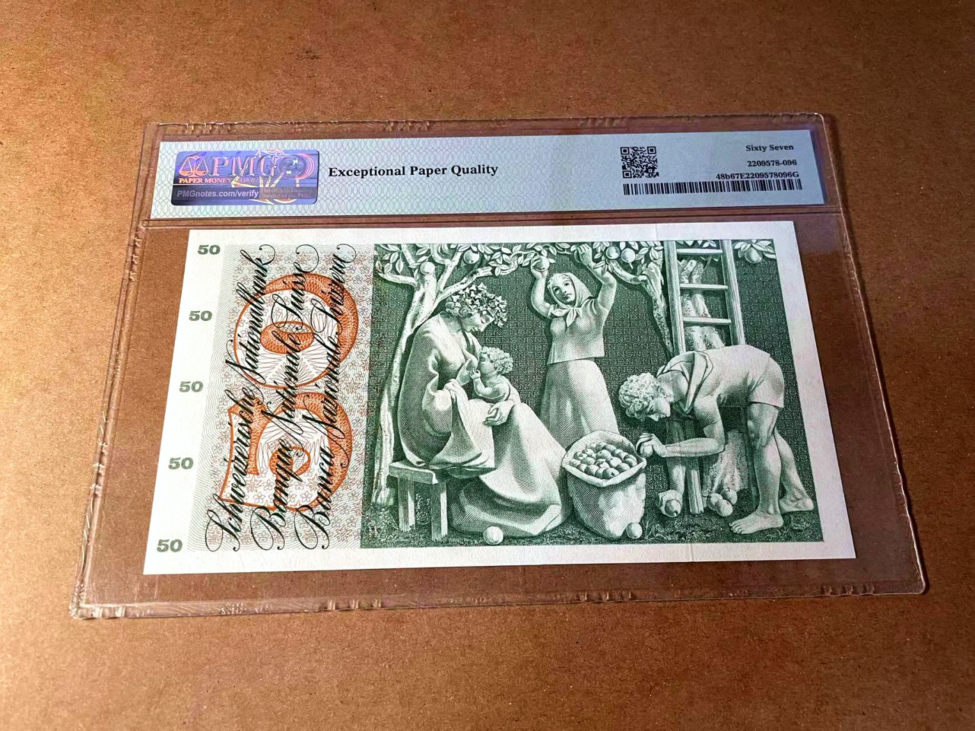 【Blue Auction】✨世界纸币精拍第451期【精】 【p48b 仅1张更高分】瑞士 1961年50法郎 PMG67EPQ 高分 苹果园