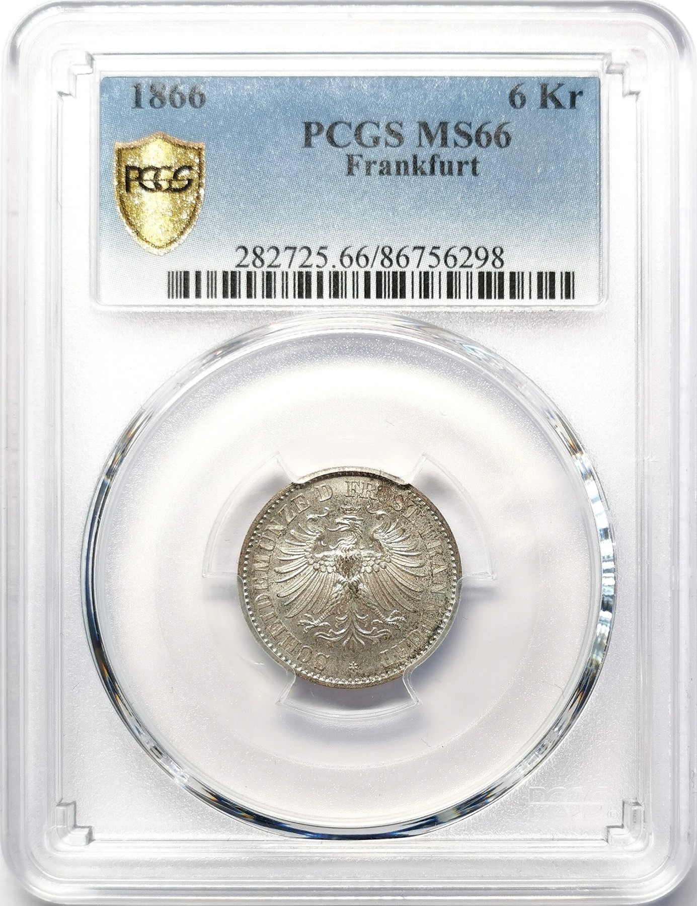 凡希社世界钱币微拍第二百六十四期 1866法兰克福6K银辅币PCGS-MS66原银光罕见高分！