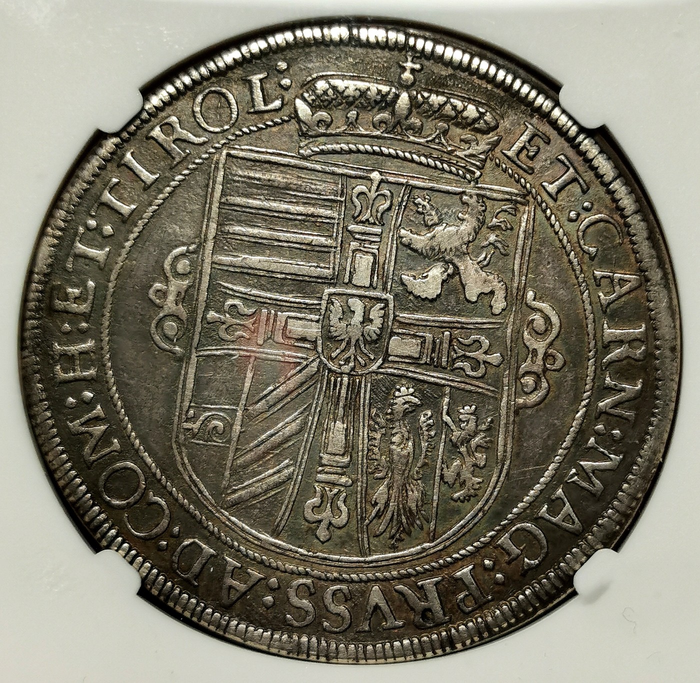 凡希社世界钱币微拍第二百六十四期 1617神罗奥地利大公马克西米利安泰勒大银NGC-AUD 黑彩！