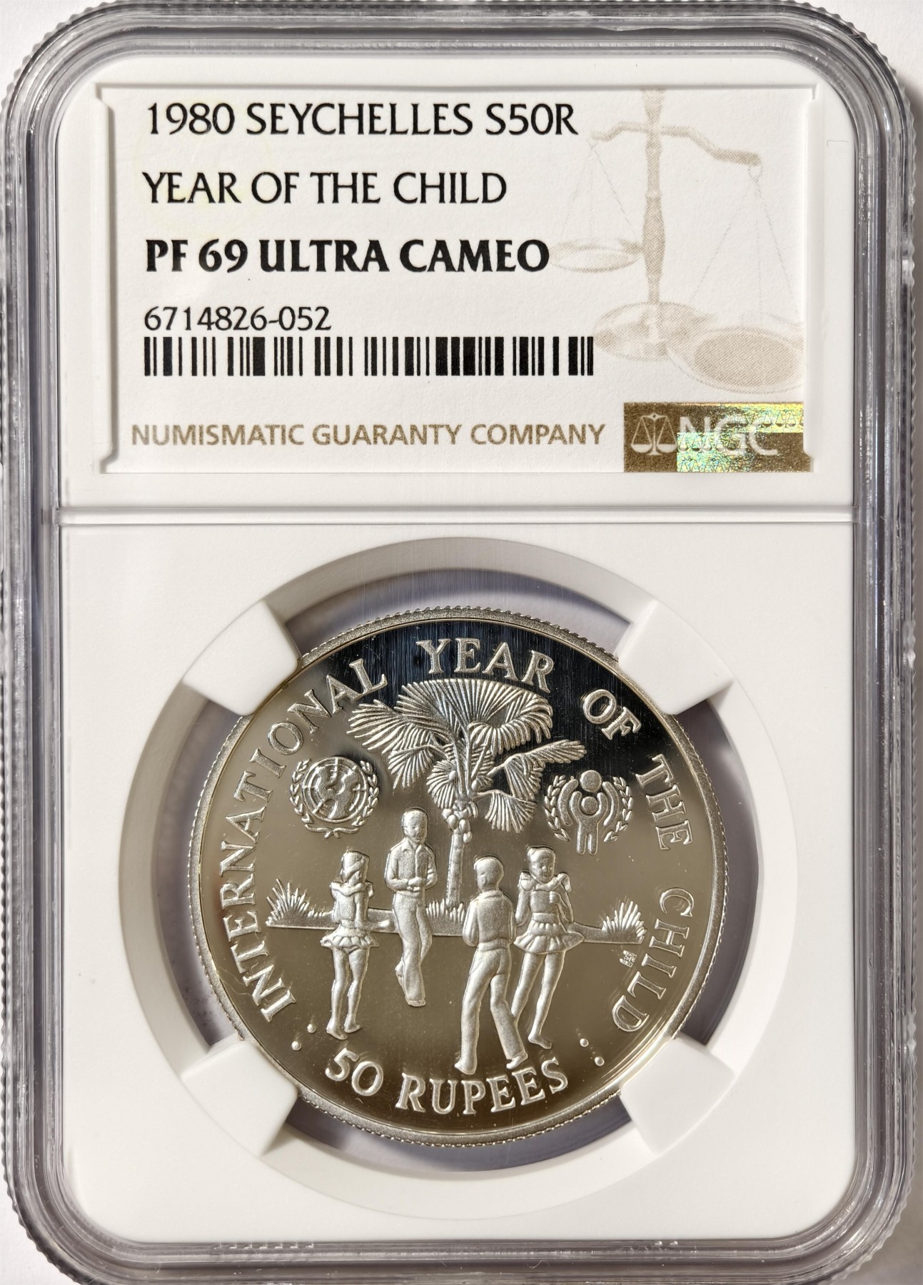 紫瑗钱币——第332期拍卖 塞舌尔 1980年 国际儿童年 50卢比 银币 NGC PR69 UC