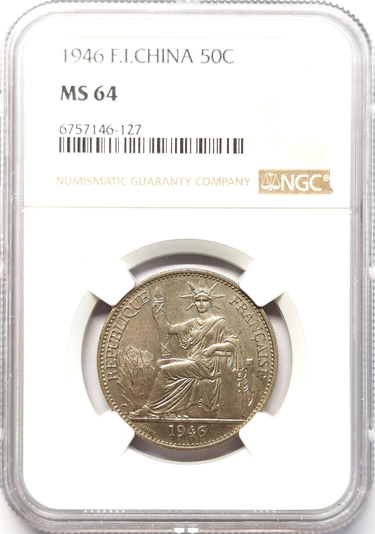 凡希社世界钱币微拍第二百六十四期 1946法属印度支那50分NGC-MS64