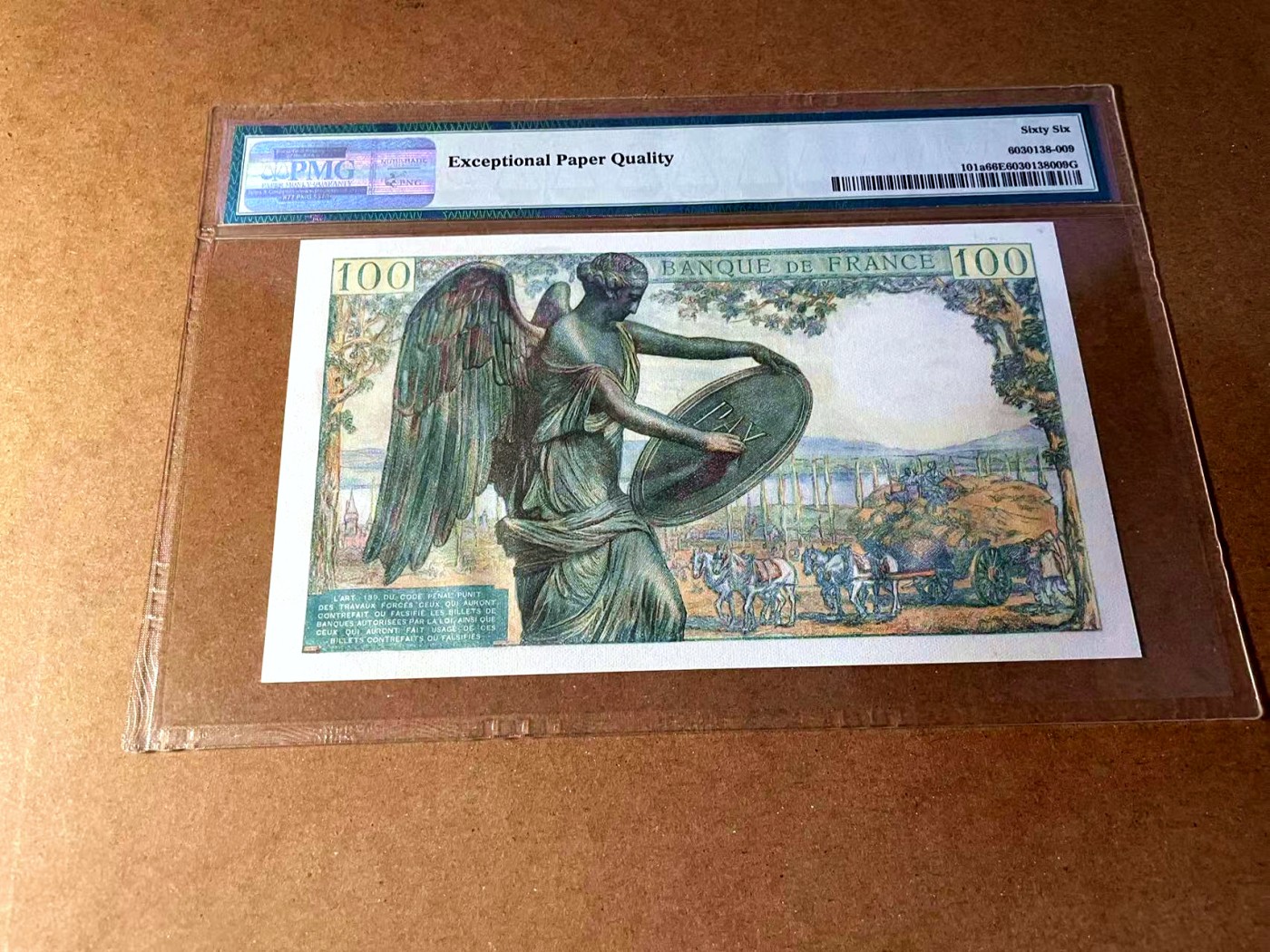 【Blue Auction】✨世界纸币精拍第451期【精】 法国 1944年100法郎 笛卡尔 PMG66EPQ 