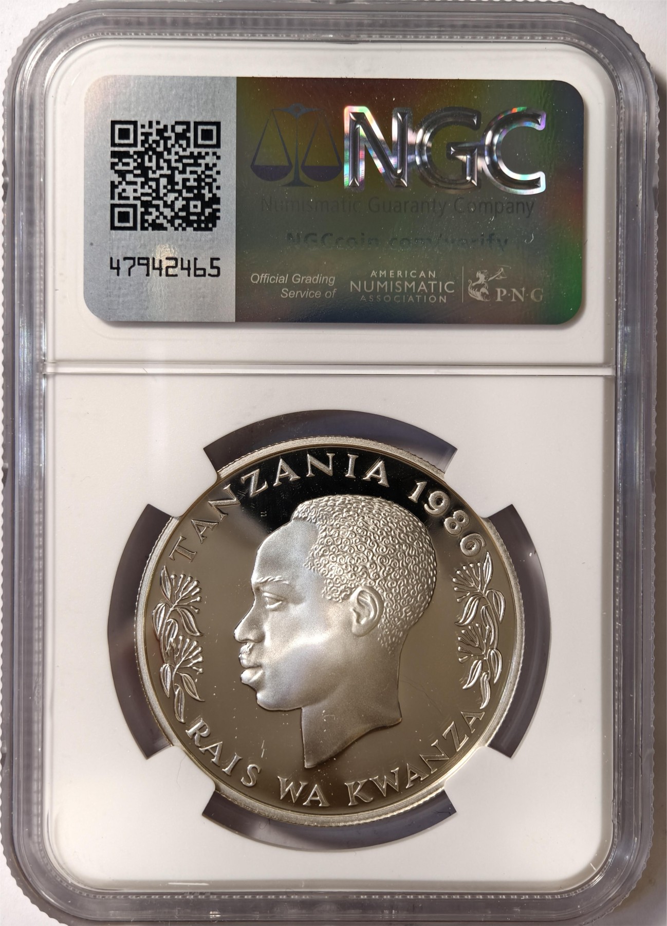 紫瑗钱币——第346期拍卖 坦桑尼亚 1986年 WWF世界濒危野生动物 非洲象 100先令 银币 NGC PR69 UC