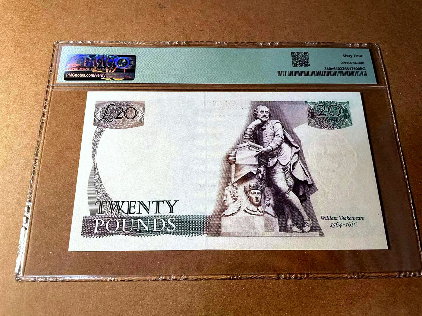 【Blue Auction】✨世界纸币精拍第451期【精】 【错钞漏印】英国 D序列 1988-91年20镑 PMG64 较少见