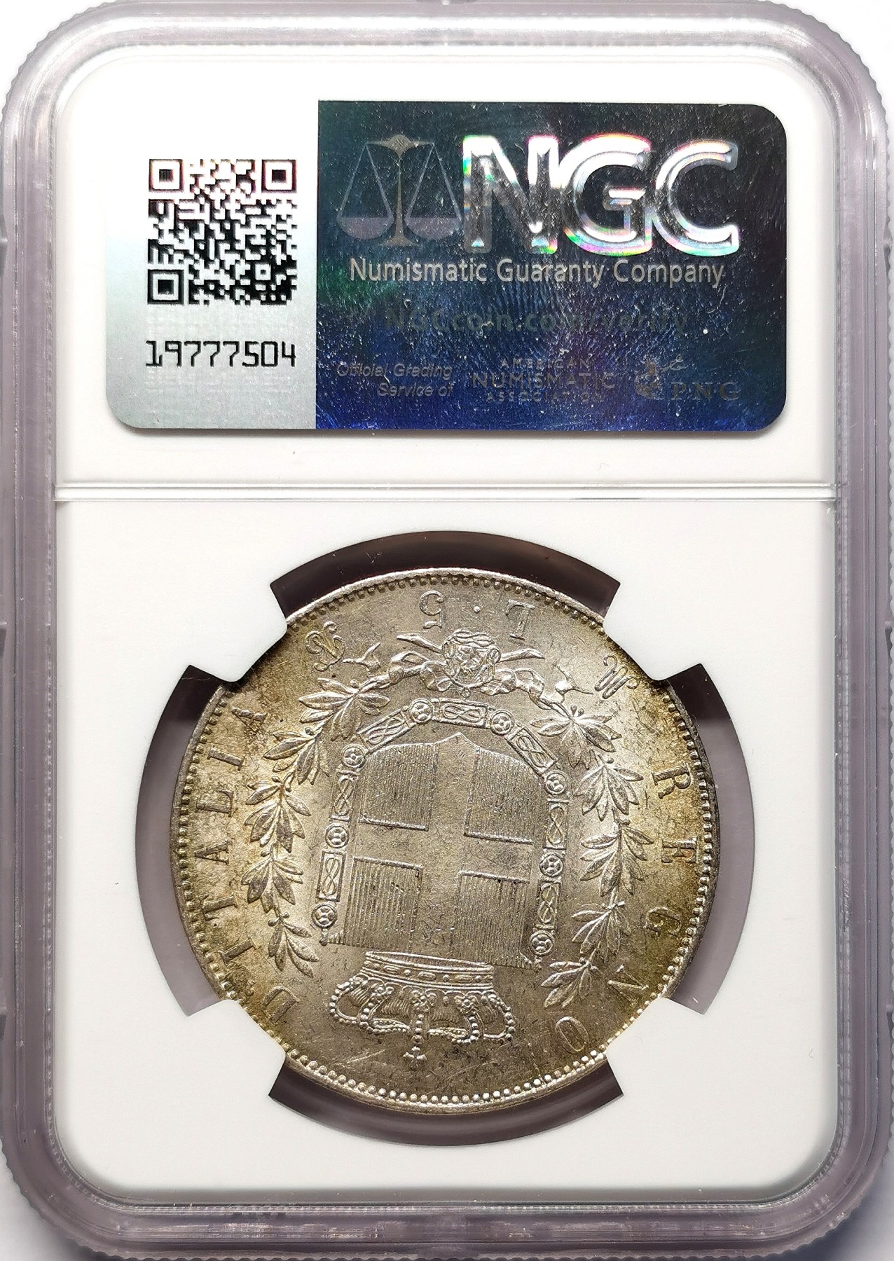 凡希社世界钱币微拍第二百六十四期 1871M意大利埃曼努尔二世5里拉大银NGC-MS61