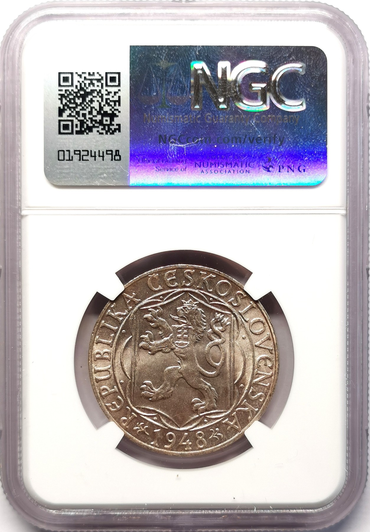 凡希社世界钱币微拍第二百六十四期 1948捷克斯洛伐克查尔斯大学100克朗银币NGC-MS65