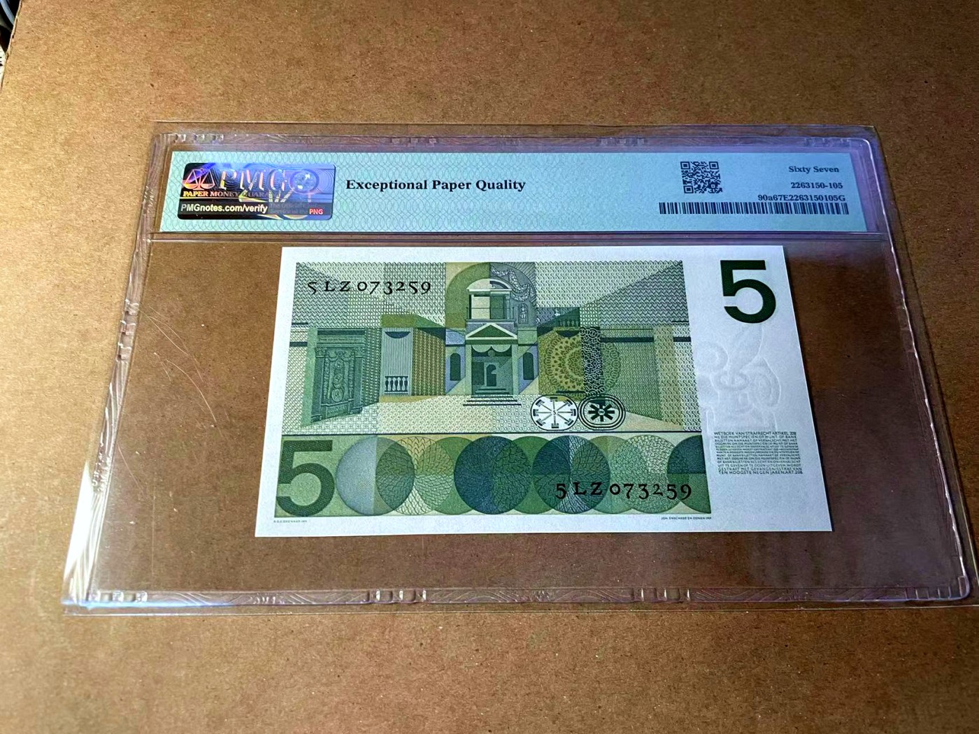 【Blue Auction】✨世界纸币精拍第451期【精】 【5LZ073259】荷兰 人像版 1966年5盾 PMG67EPQ 高分