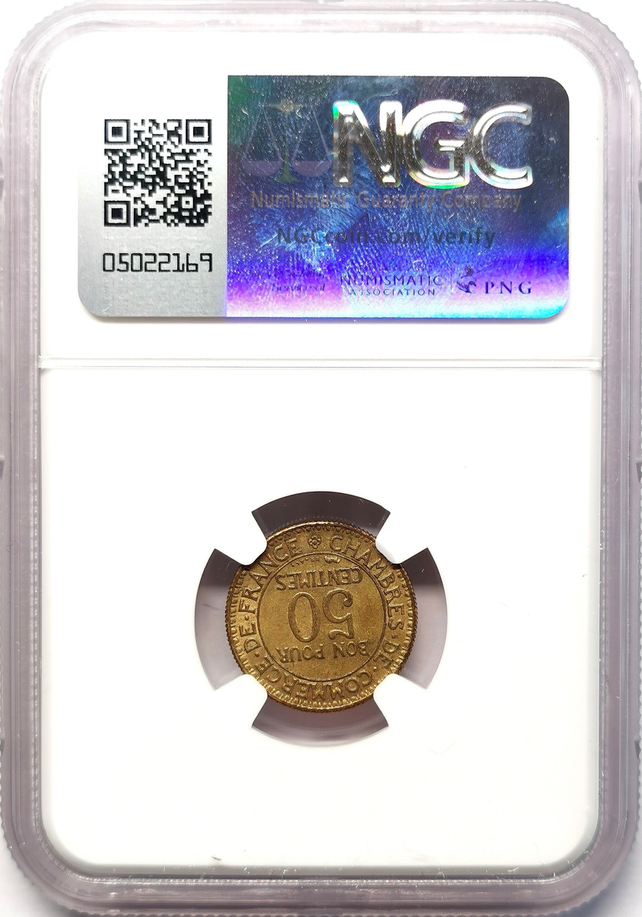 凡希社世界钱币微拍第二百六十四期 1921法国50生丁铜币NGC-MS62