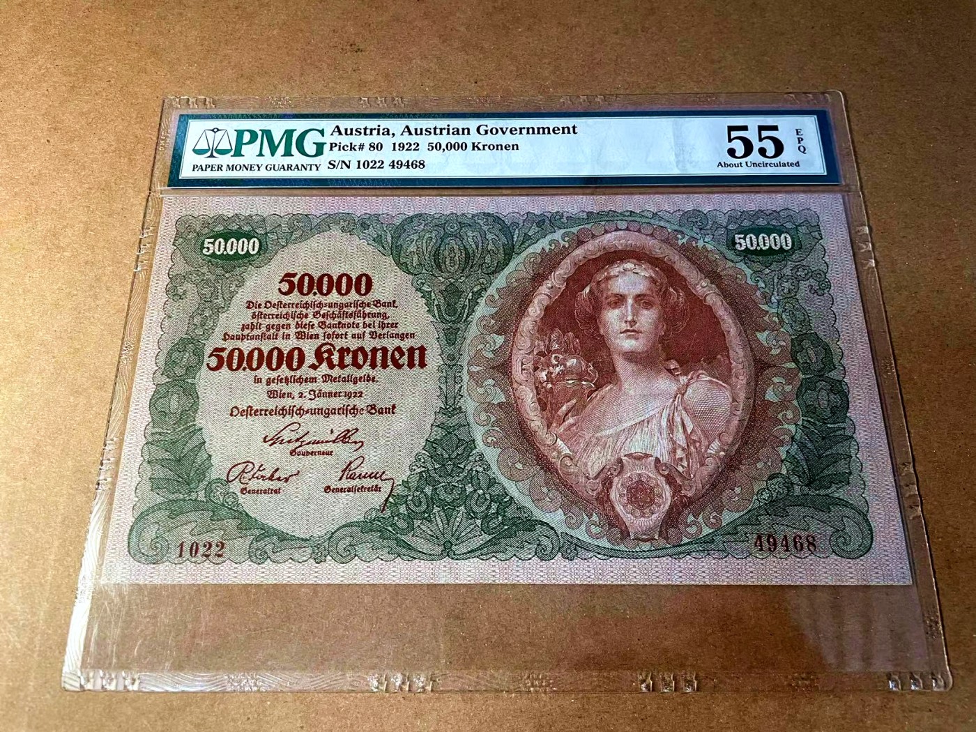 【Blue Auction】✨世界纸币精拍第451期【精】 奥地利 1922年50000克朗 PMG55EPQ 超大票幅精美