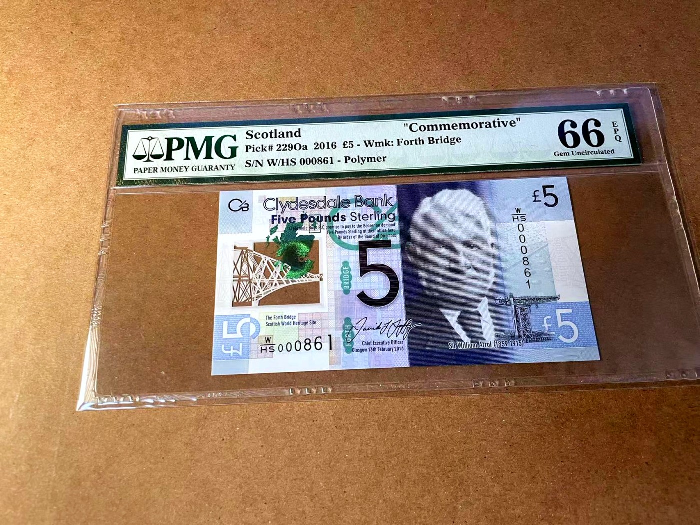 【Blue Auction】✨世界纸币精拍第451期【精】 【W/HS首发冠861倒置小号】苏格兰 2016年5镑 PMG66EPQ 