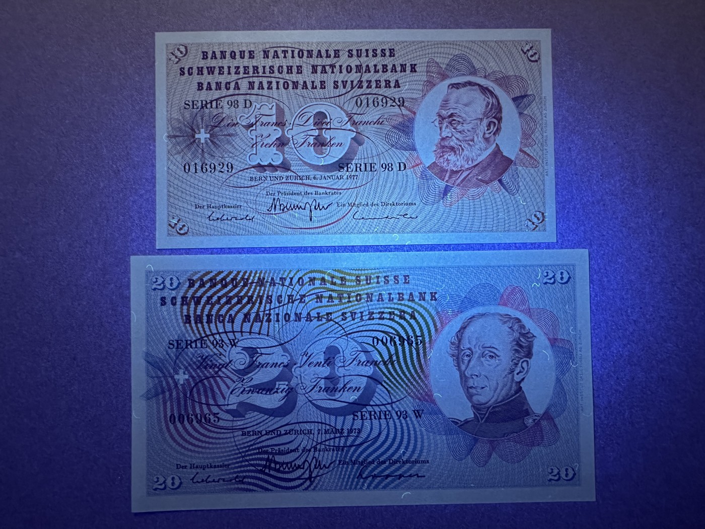 《张总收藏》142期-外币精品荟 瑞士10、20法郎2张 UNC 70年代版本