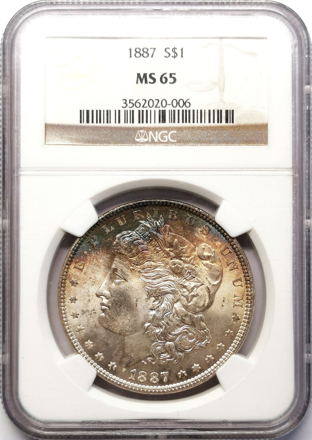 凡希社世界钱币微拍第二百六十四期 1887美国摩根壹元NGC-MS65 绝美焦糖香槟金！