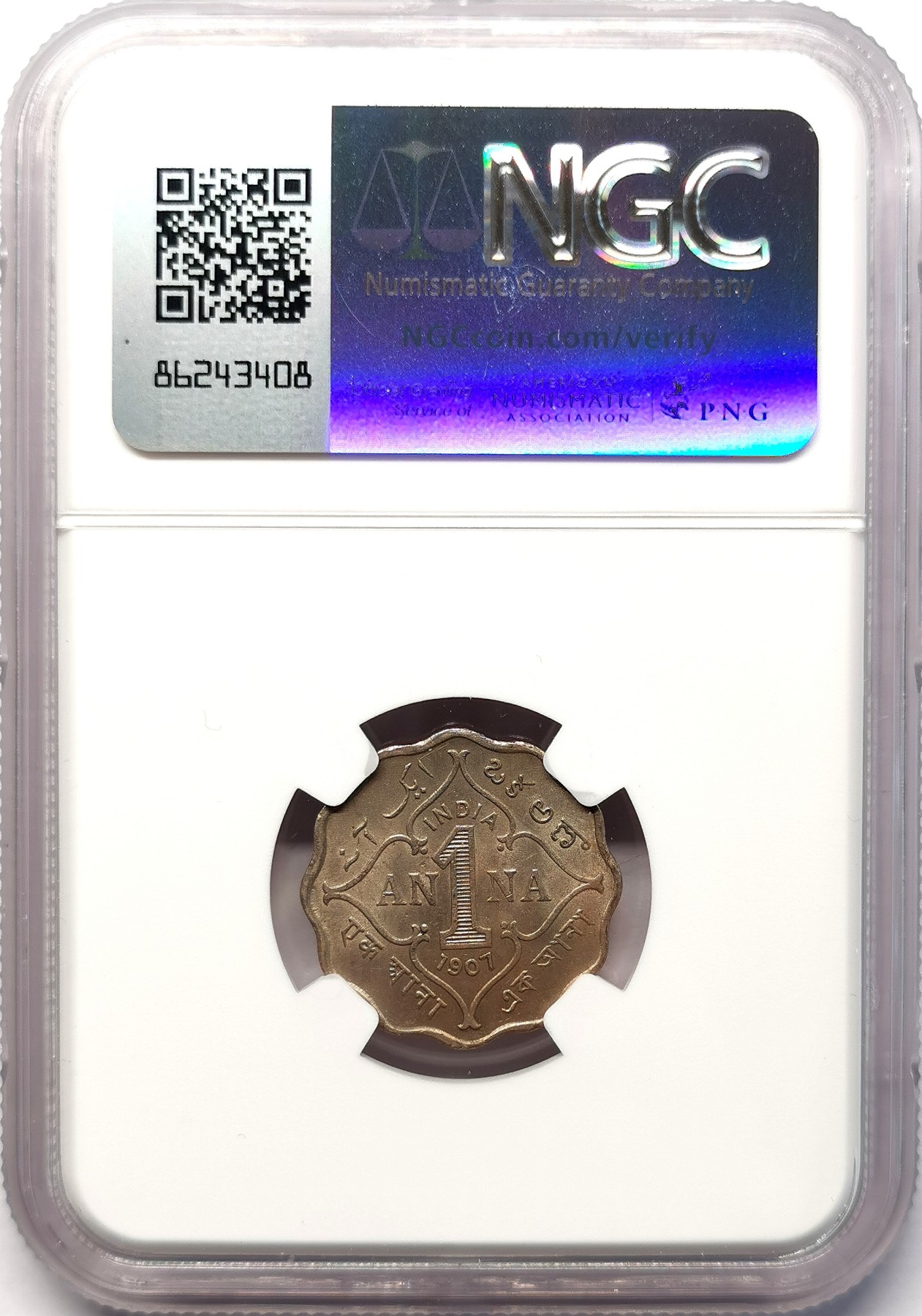 凡希社世界钱币微拍第二百六十四期 1907B英属印度爱七1安那NGC-MS64