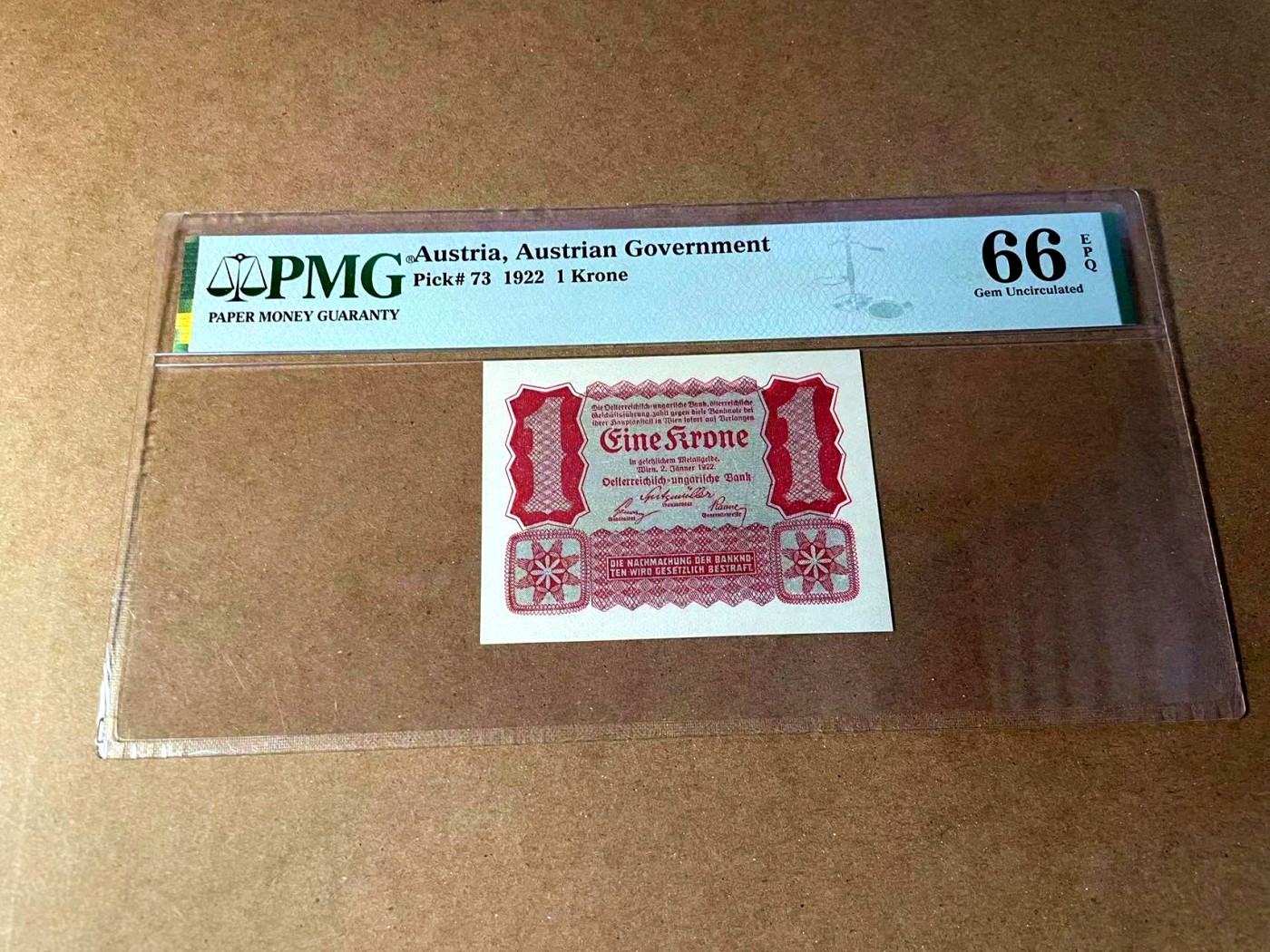 【Blue Auction】✨世界纸币精拍第451期【精】 奥地利 1922年1克朗 PMG66EPQ 