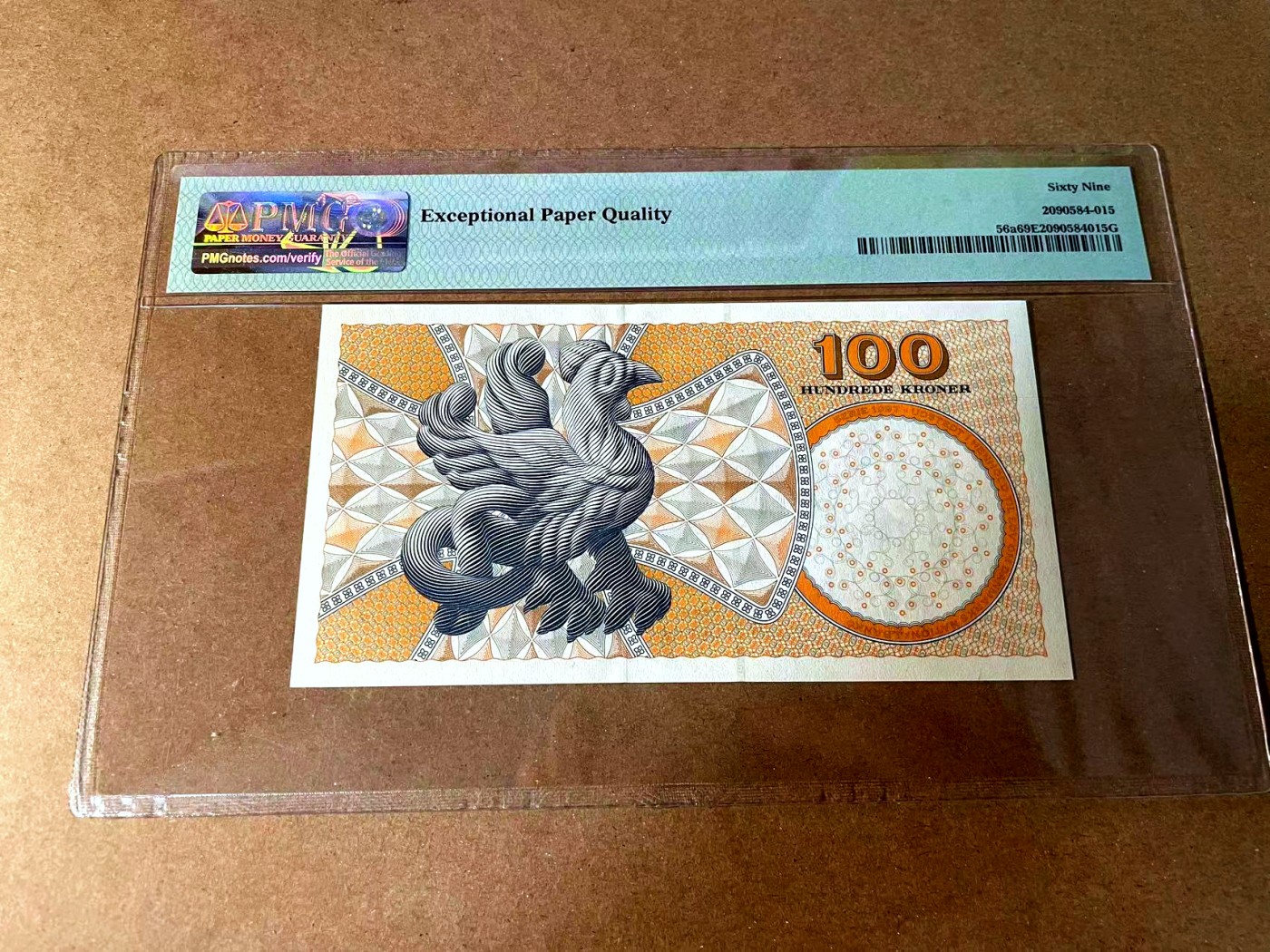 【Blue Auction】世界纸币精拍第452期——丹麦&瑞典专场 【p56a 无47 A1冠】丹麦 1999年 100克朗 PMG69EPQ  近满分