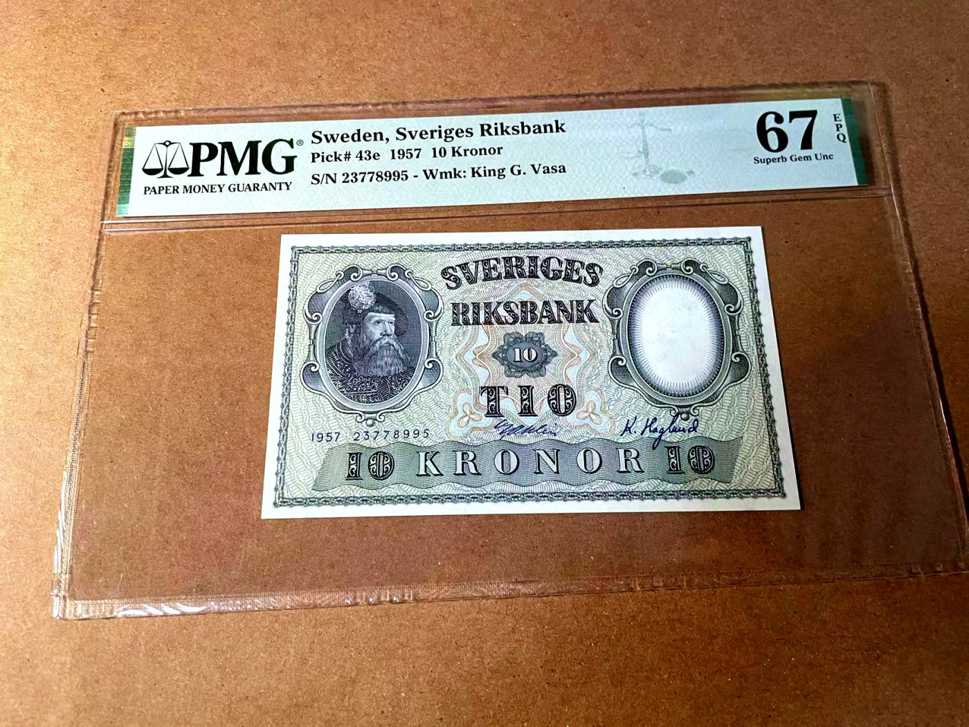 【Blue Auction】世界纸币精拍第452期——丹麦&瑞典专场 【p43e】瑞典 1957年10克朗 PMG67EPQ 高分