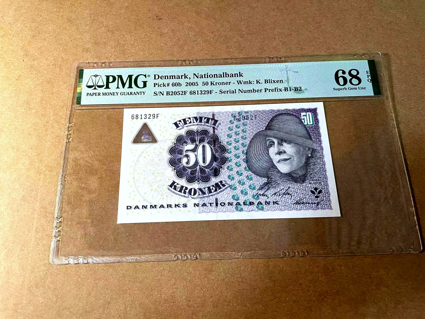 【Blue Auction】世界纸币精拍第452期——丹麦&瑞典专场 【p60b 无47】丹麦 2005年 50克朗 PMG68EPQ  超高分