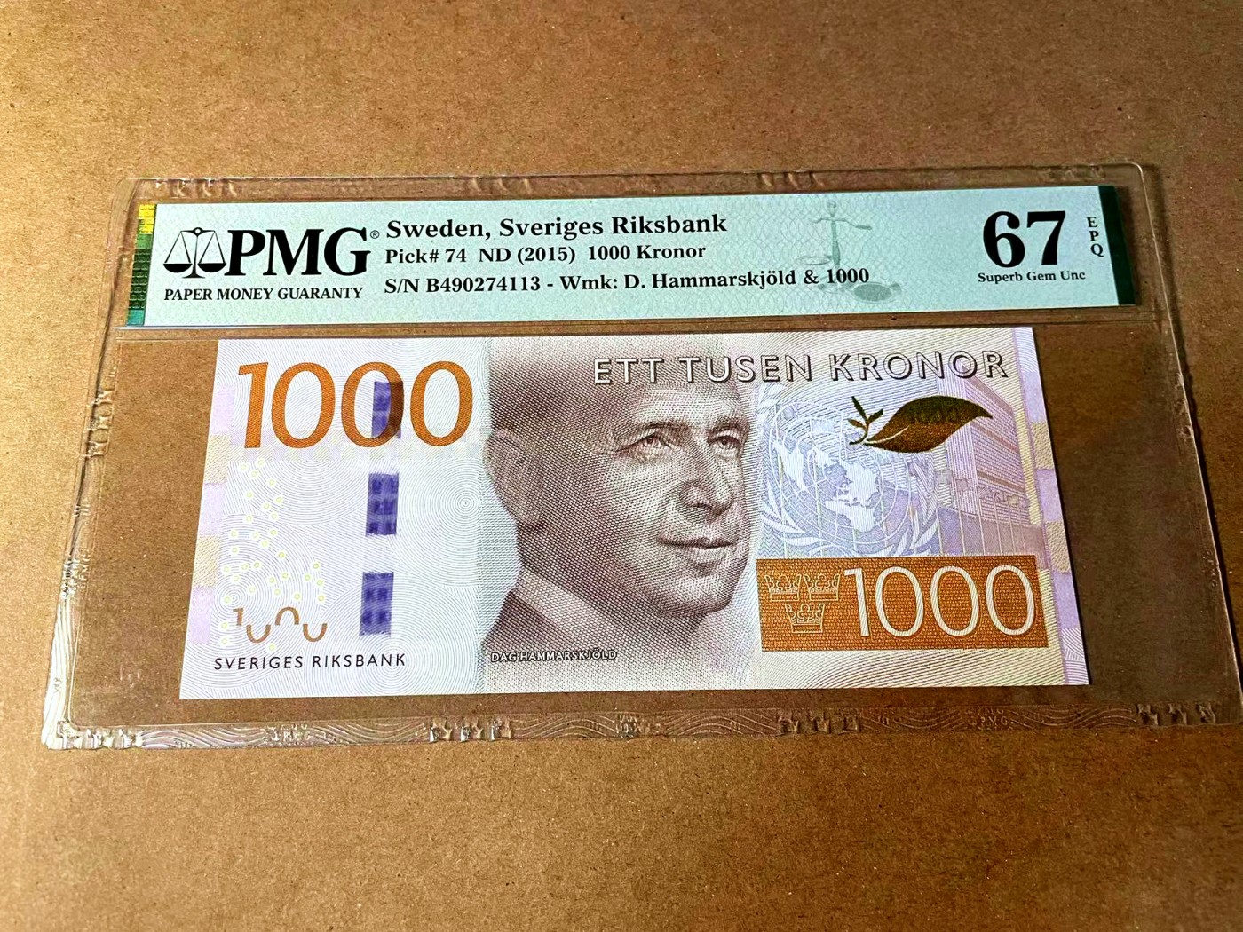 【Blue Auction】世界纸币精拍第452期——丹麦&瑞典专场 【p74】瑞典 2015年1000克朗 PMG67EPQ 高分