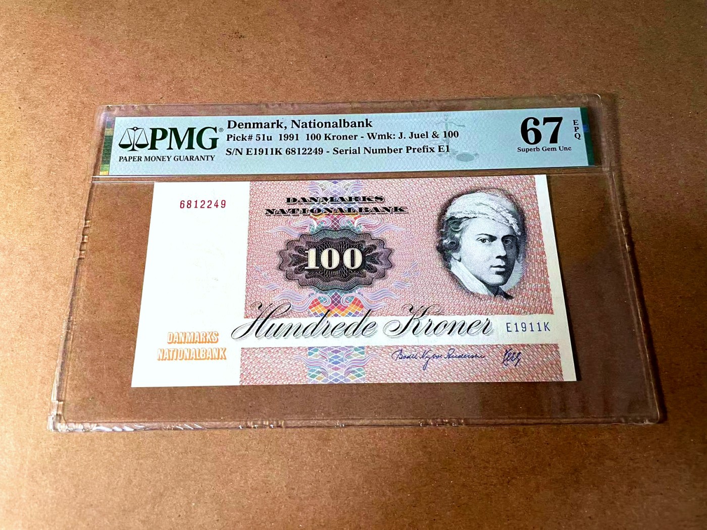 【Blue Auction】世界纸币精拍第452期——丹麦&瑞典专场 【p51u】丹麦 1991年 100克朗 PMG67EPQ  高分