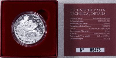 S&S Numismatic世界钱币-拍卖 第75期 - 获奖币*奥地利2017年 维也纳爱乐乐团175周年 20欧元精制镀金纪念银币 盒证齐全