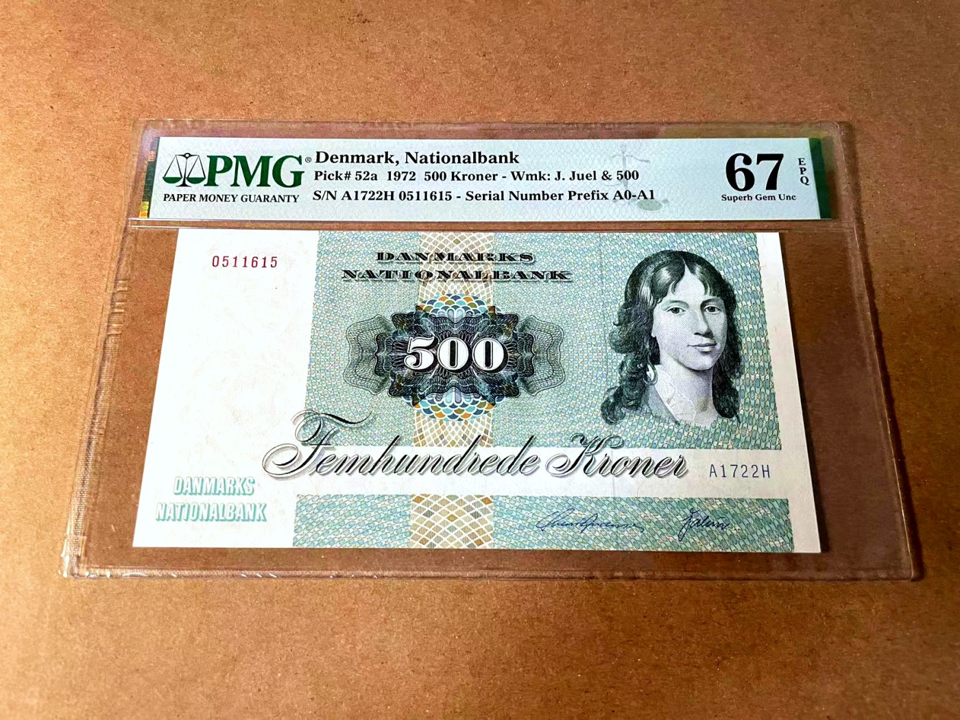 【Blue Auction】世界纸币精拍第452期——丹麦&瑞典专场 【p52a 无47】丹麦 1972年 500克朗 PMG67EPQ 高分 大蜥蜴