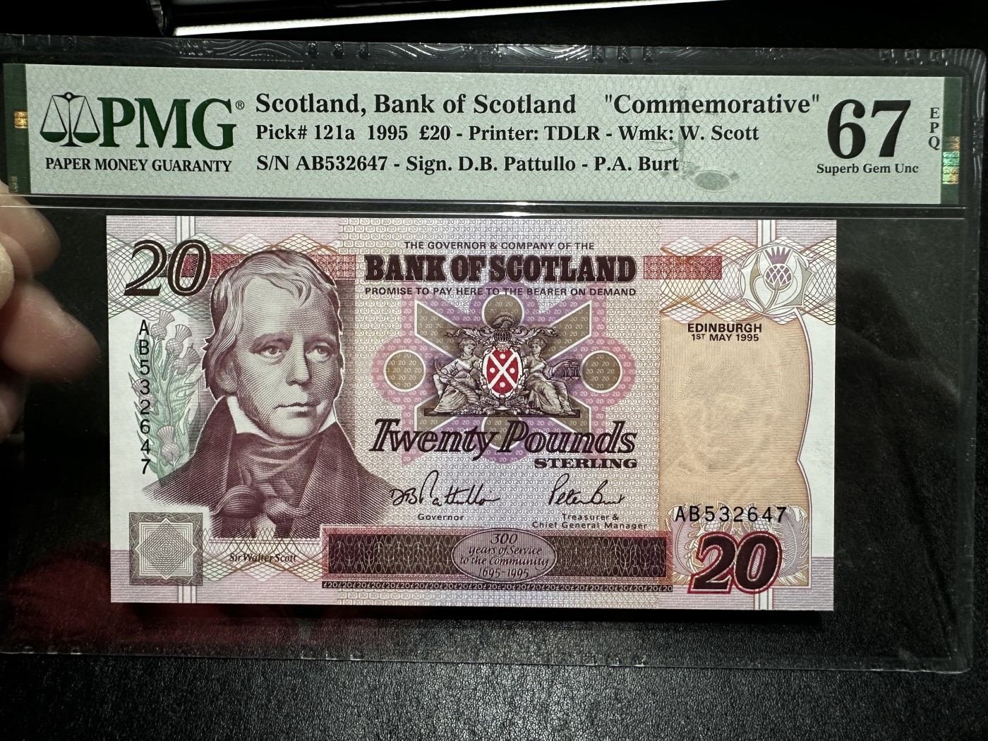 《外钞收藏家》第三百五十一期 1995年苏格兰20镑 纪念钞 PMG67