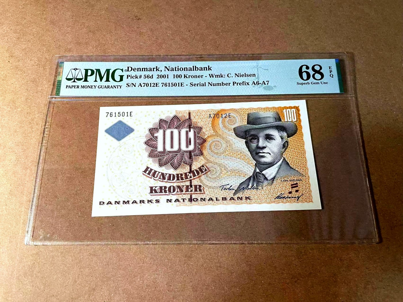 【Blue Auction】世界纸币精拍第452期——丹麦&瑞典专场 【p56d】丹麦 2001年100克朗 PMG68EPQ  超高分