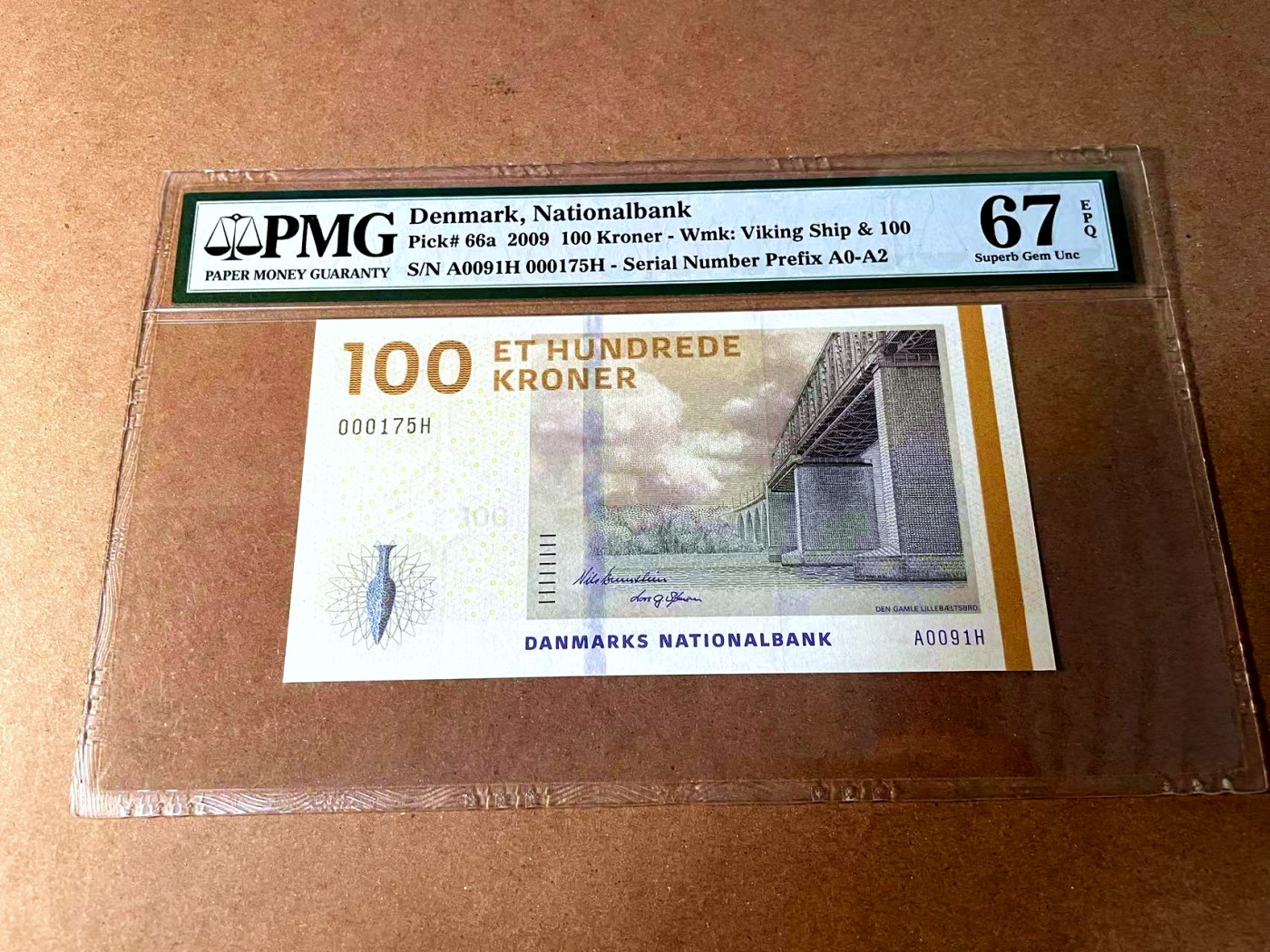 【Blue Auction】世界纸币精拍第452期——丹麦&瑞典专场 【p66a A0冠175小号】丹麦 2009年 100克朗 PMG67EPQ 高分