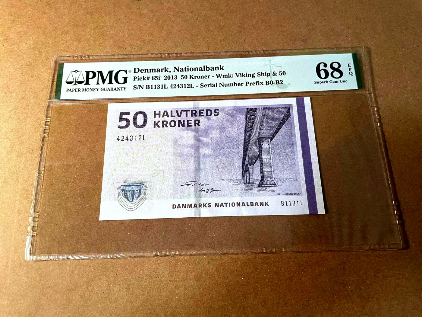 【Blue Auction】世界纸币精拍第452期——丹麦&瑞典专场 【p65f】丹麦 2013年50克朗 PMG68EPQ 超高分