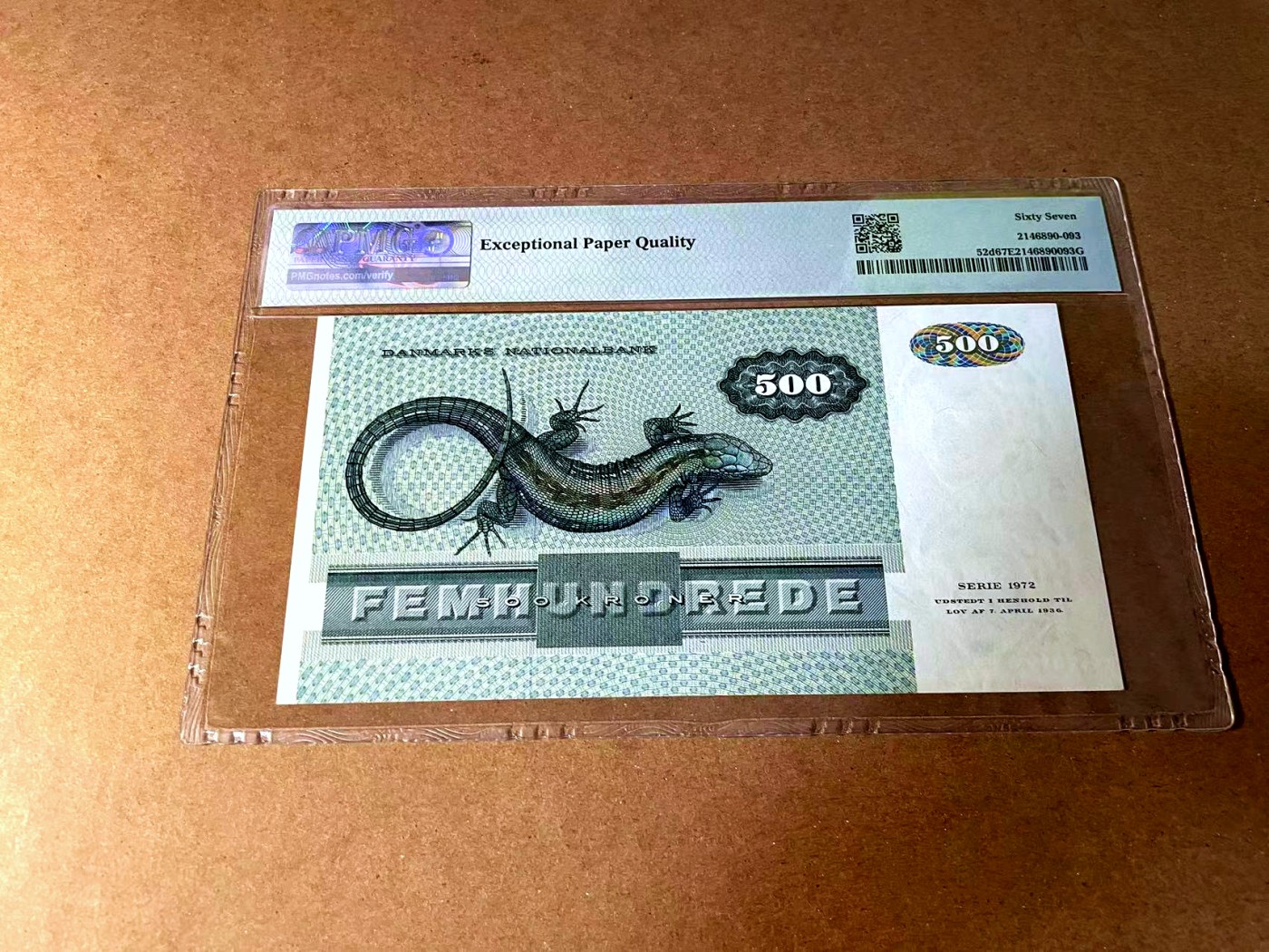 【Blue Auction】世界纸币精拍第452期——丹麦&瑞典专场 【p52d】丹麦 1988年 500克朗 PMG67EPQ 高分 大蜥蜴